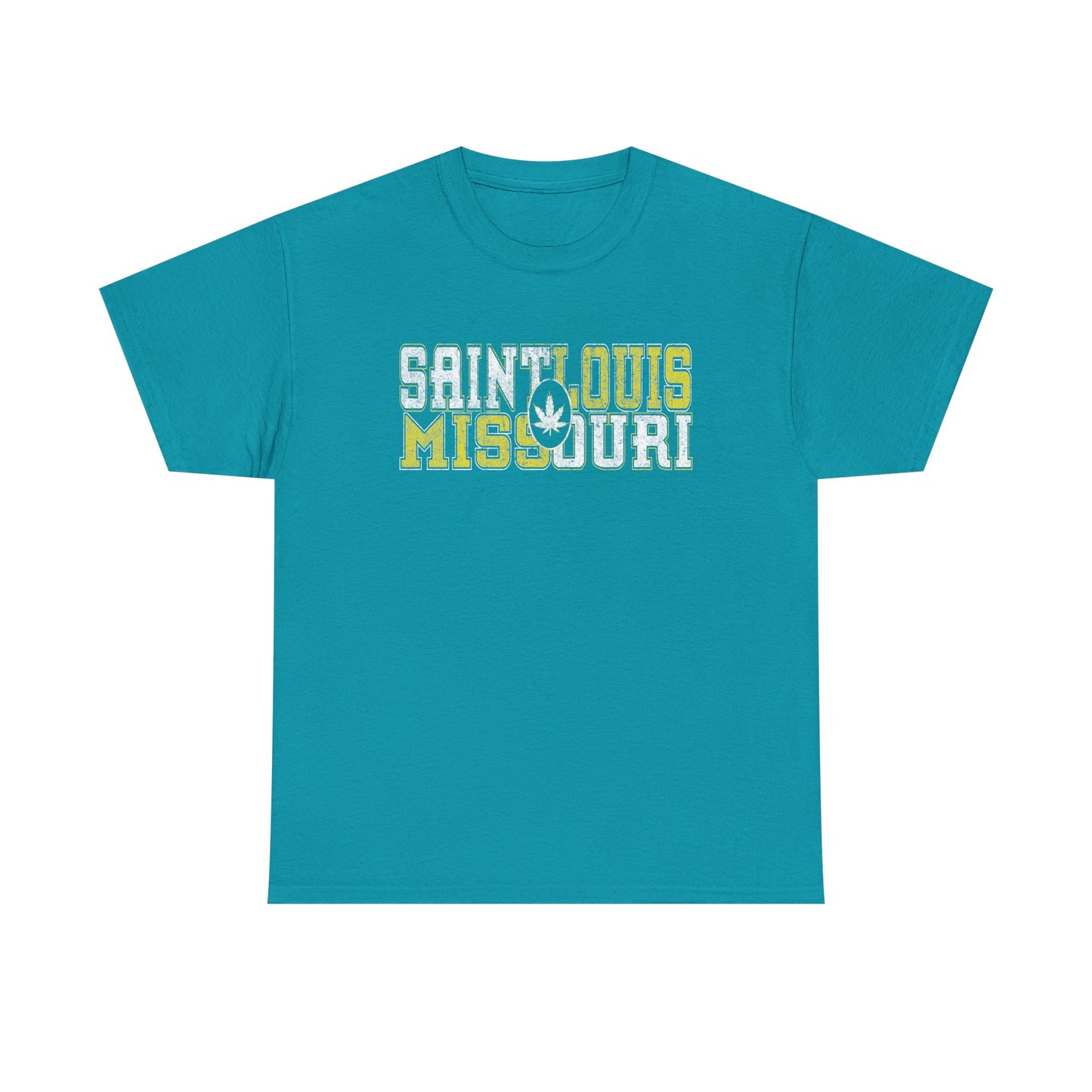 Saint Louis Missouri Tee - Retro Collegiate Cannabis Leaf Design