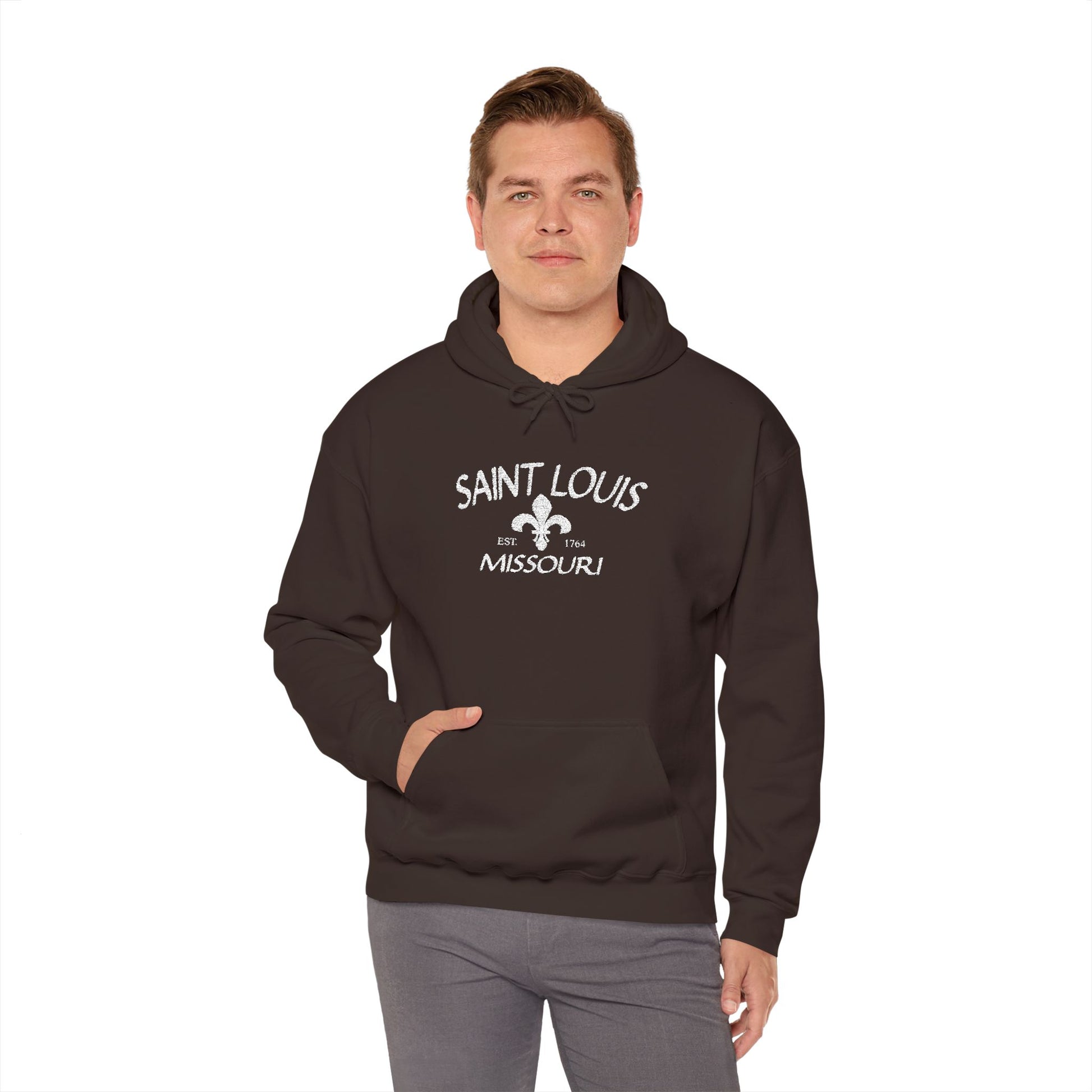 Saint Louis Missouri Embroidered Hoodie — White Lettering Printify