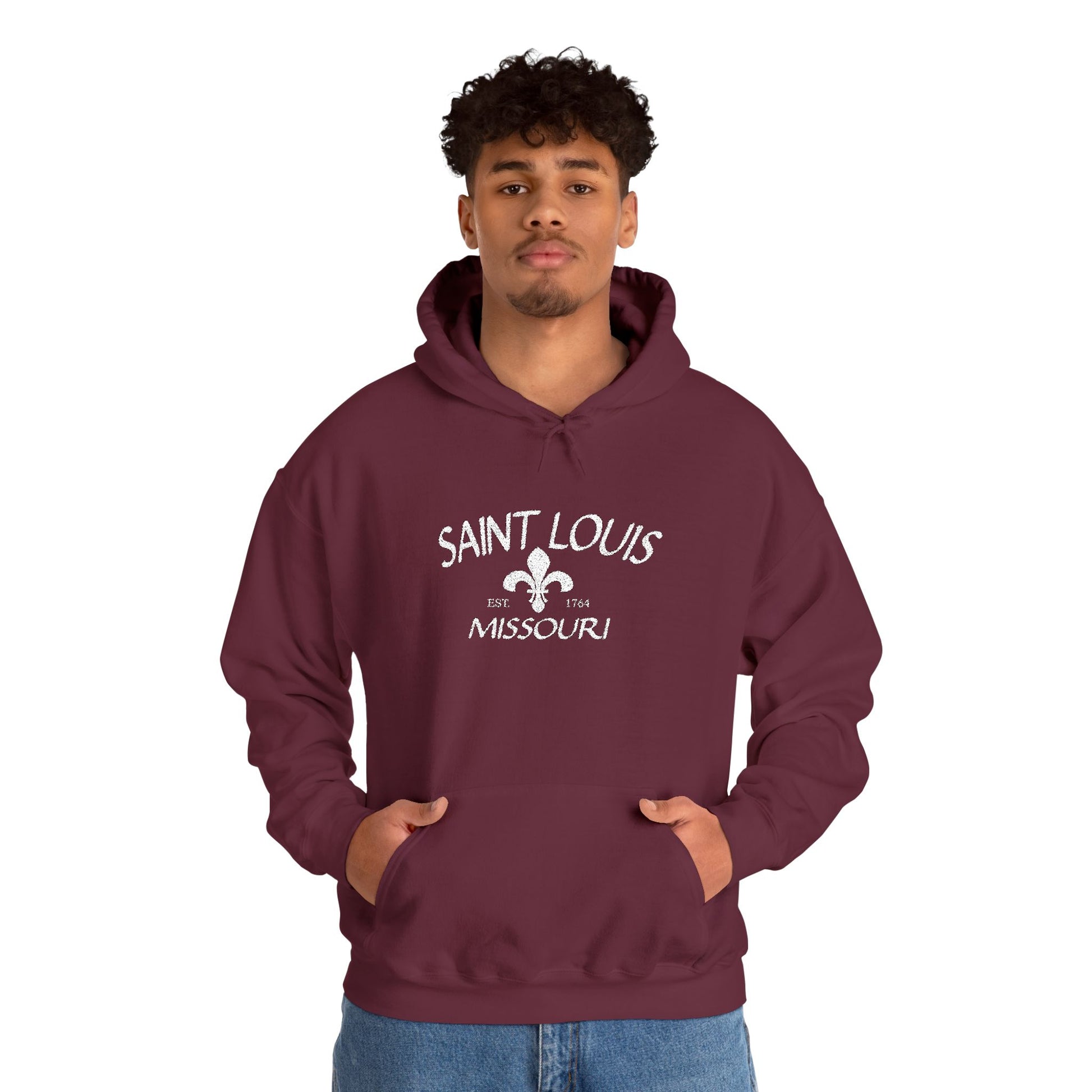Saint Louis Missouri Embroidered Hoodie — White Lettering Printify