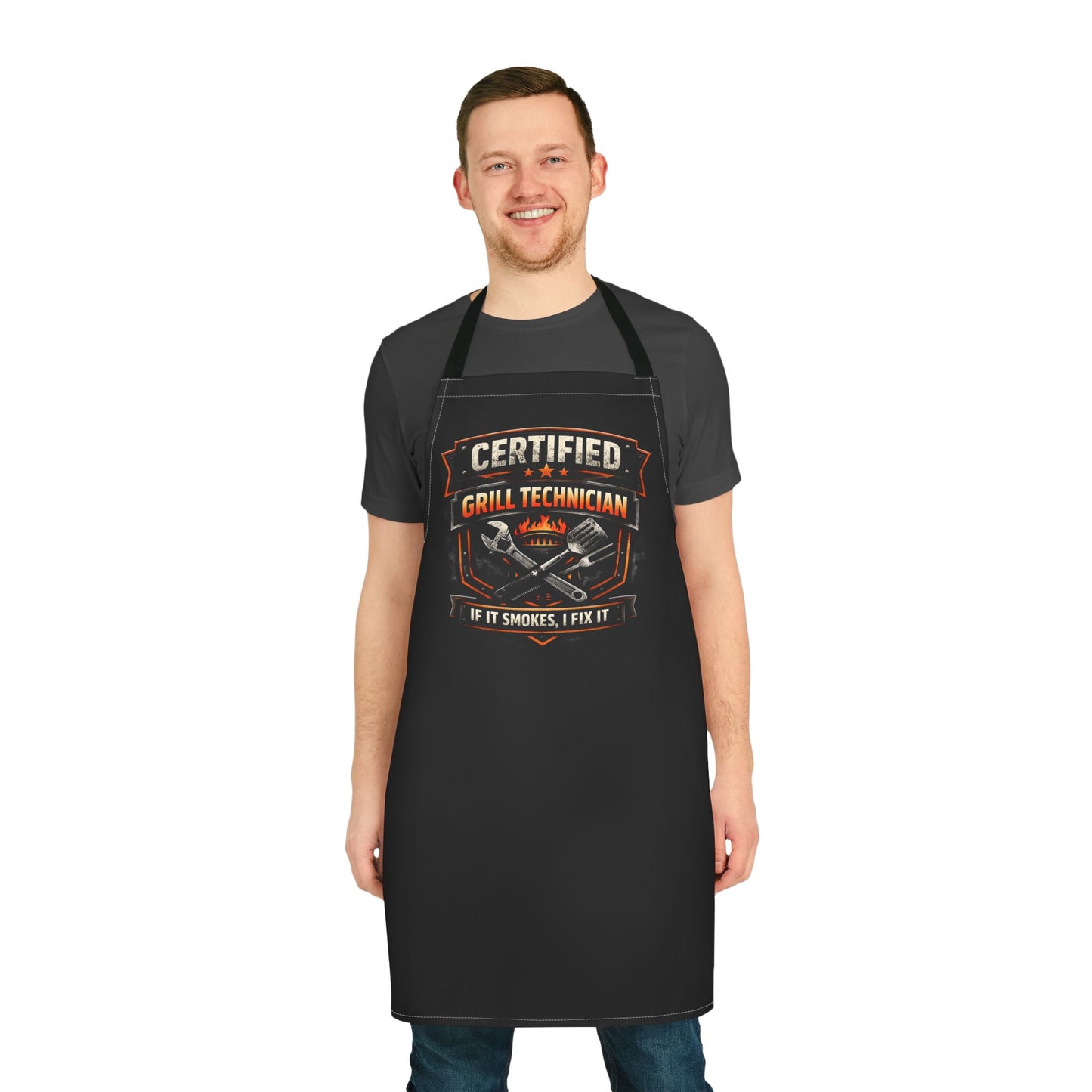 Certified Grill Technician Apron — "If It Smokes, I Fix It" BBQ Chef Apron