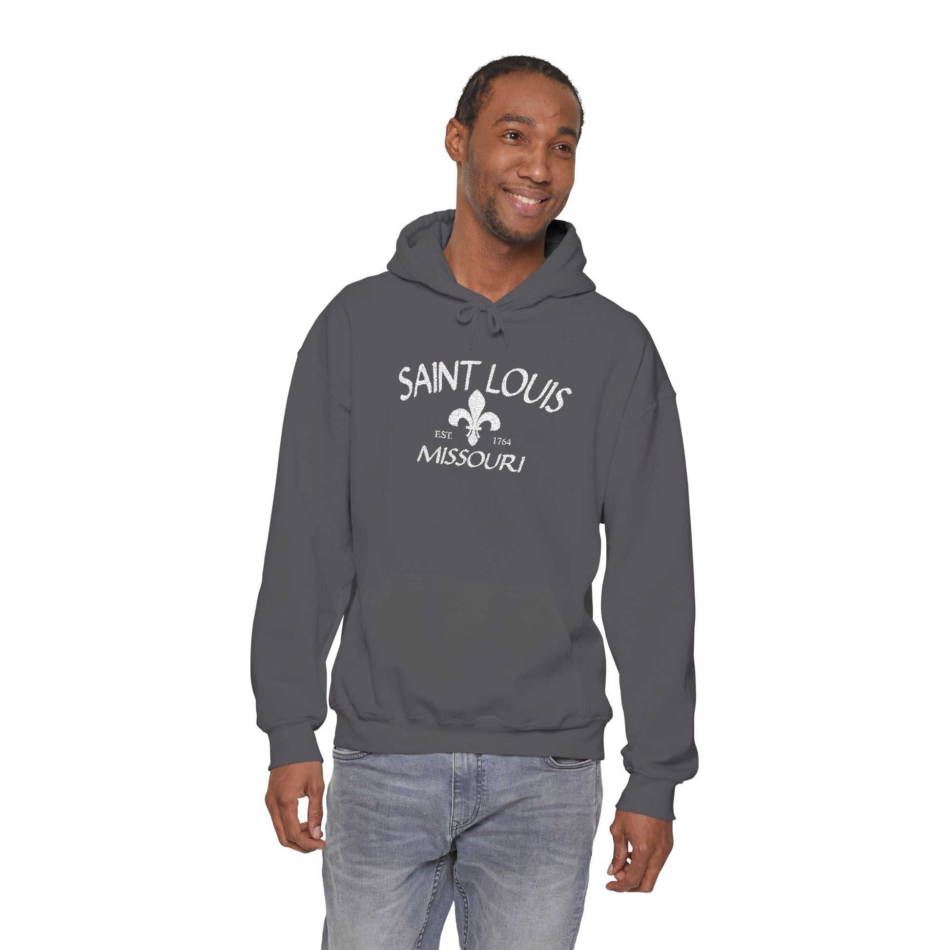 Saint Louis Missouri Embroidered Hoodie — White Lettering Printify