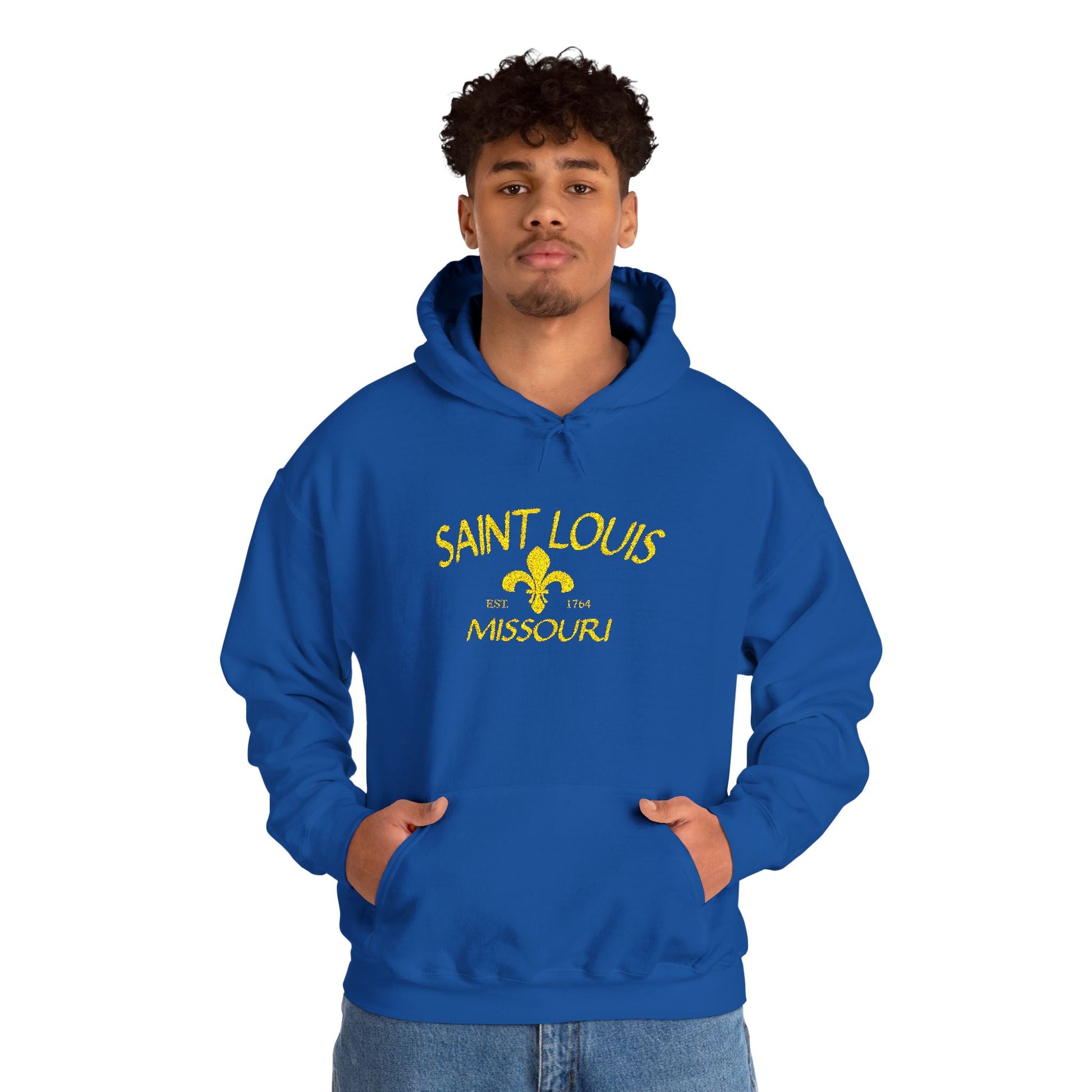 Embroidered Hoodie-Saint Louis Missouri (Yellow Lettering) Printify