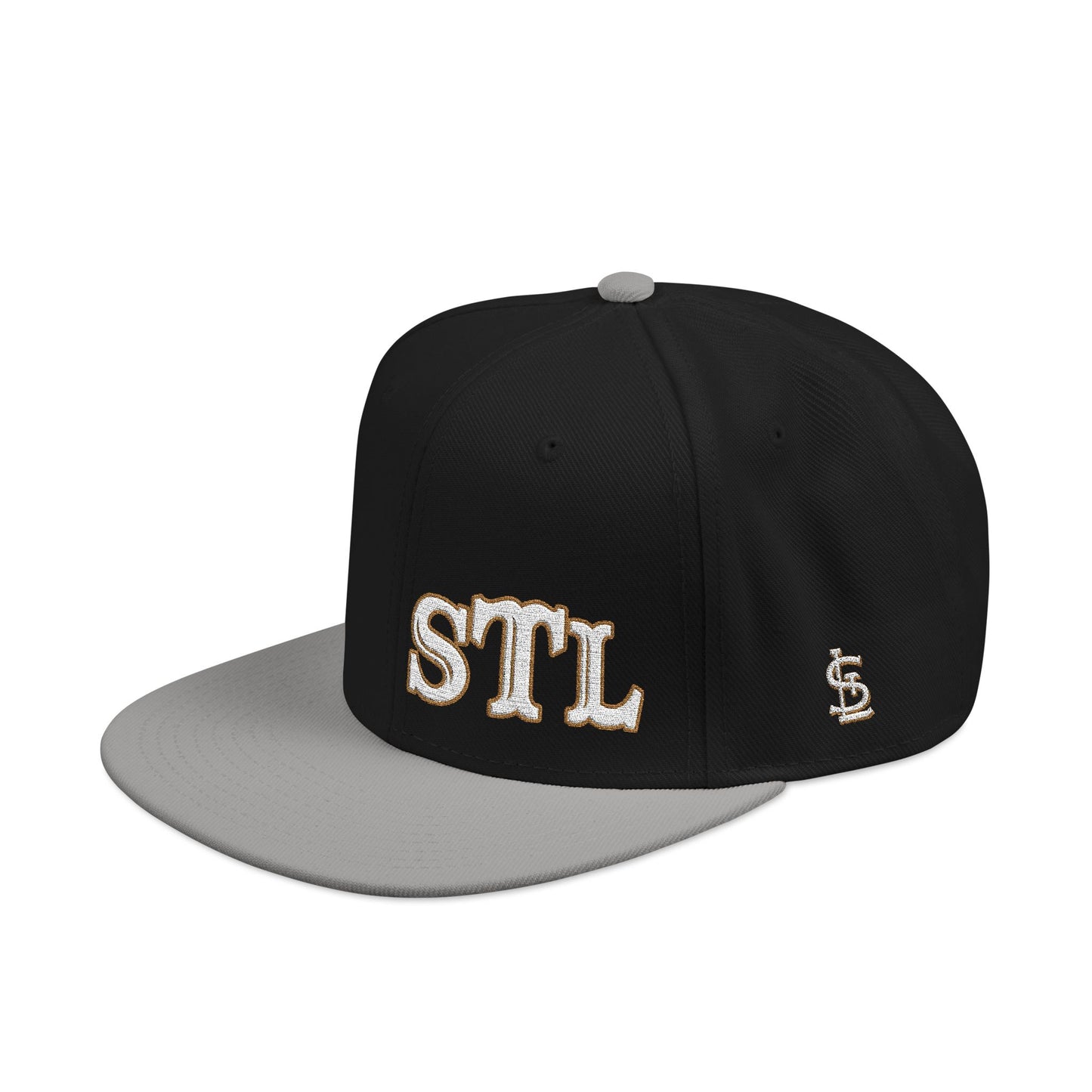 STL Embroidered Snapback Hat- Gold & White Lettering Printify