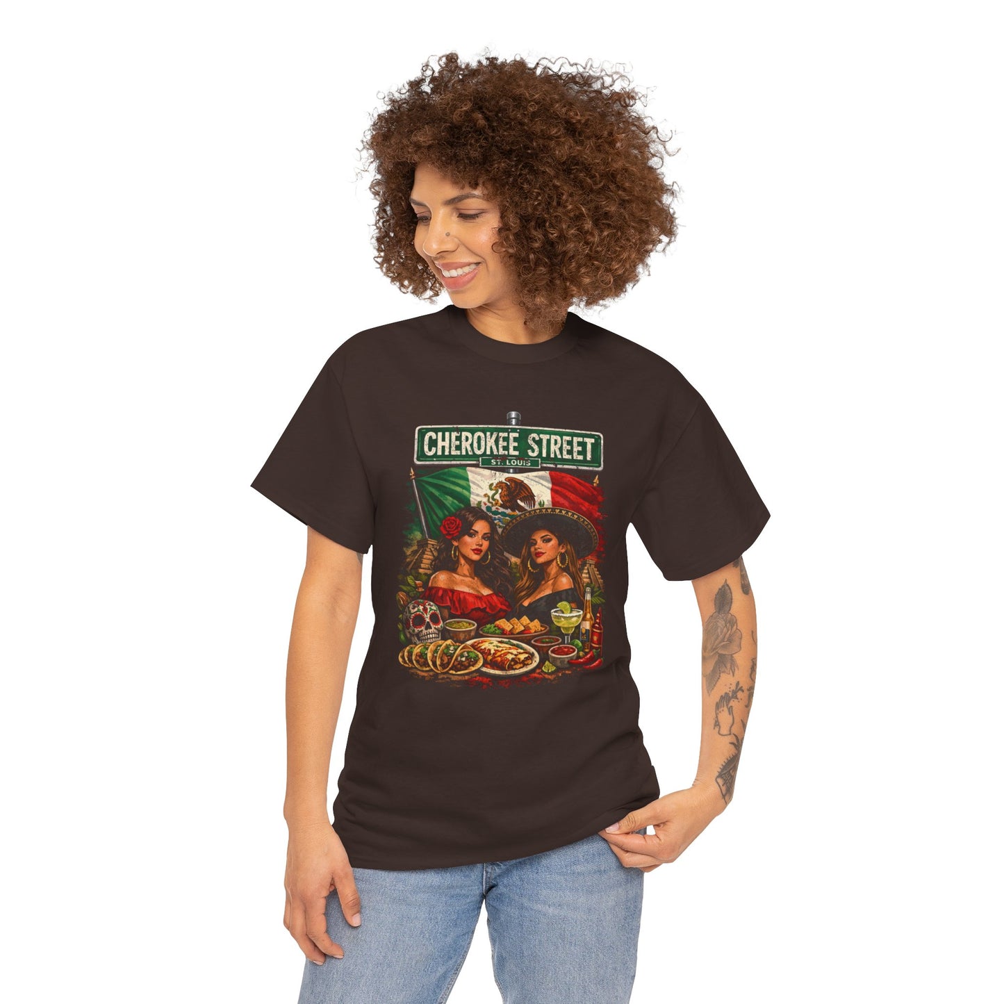 Cherokee Street Mexican Food Tee — Vintage Chicana Girls Street Sign T-Shirt