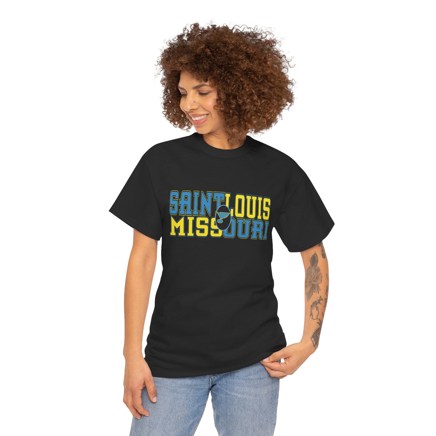 Saint Louis Missouri Tee in Blue & Gold Font
