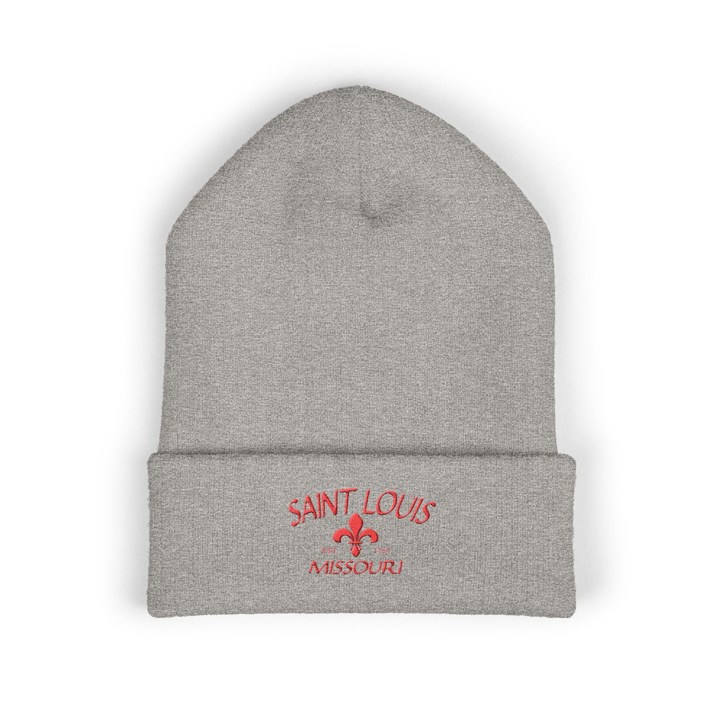 Saint Louis Embroidered Beanie — Red Letters