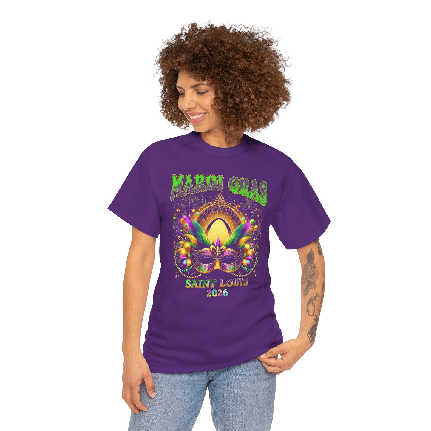 Mardi Gras Graphic Tee — Festive Carnival Mask & Beads Shirt