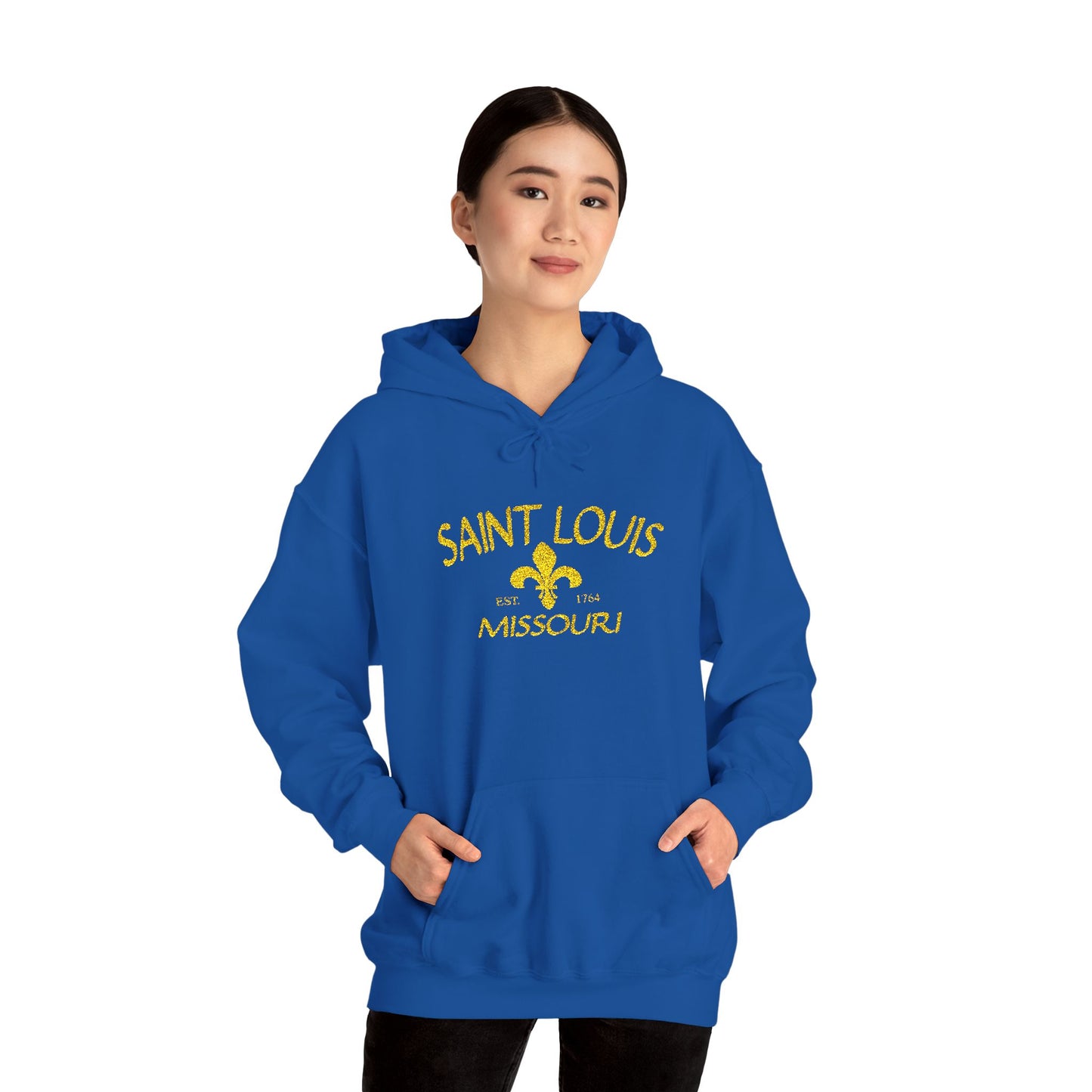 Embroidered Hoodie-Saint Louis Missouri (Yellow Lettering) Printify