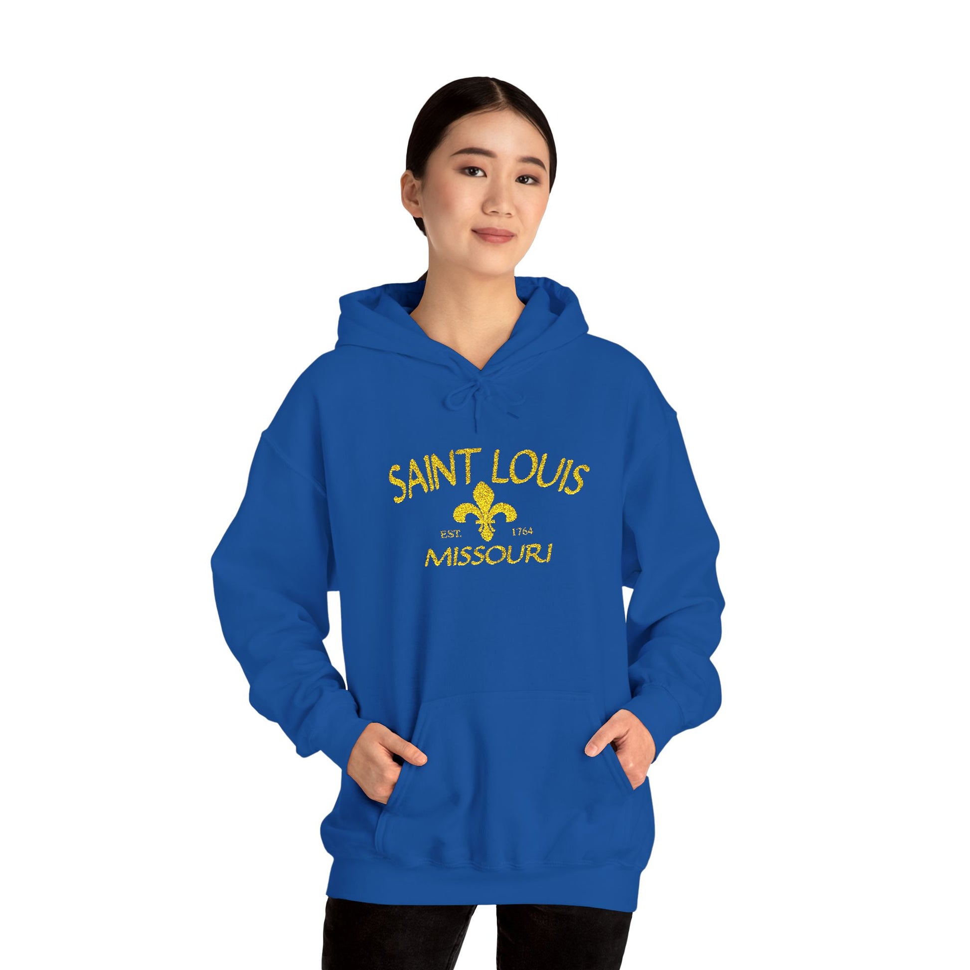 Embroidered Hoodie-Saint Louis Missouri (Yellow Lettering) Printify