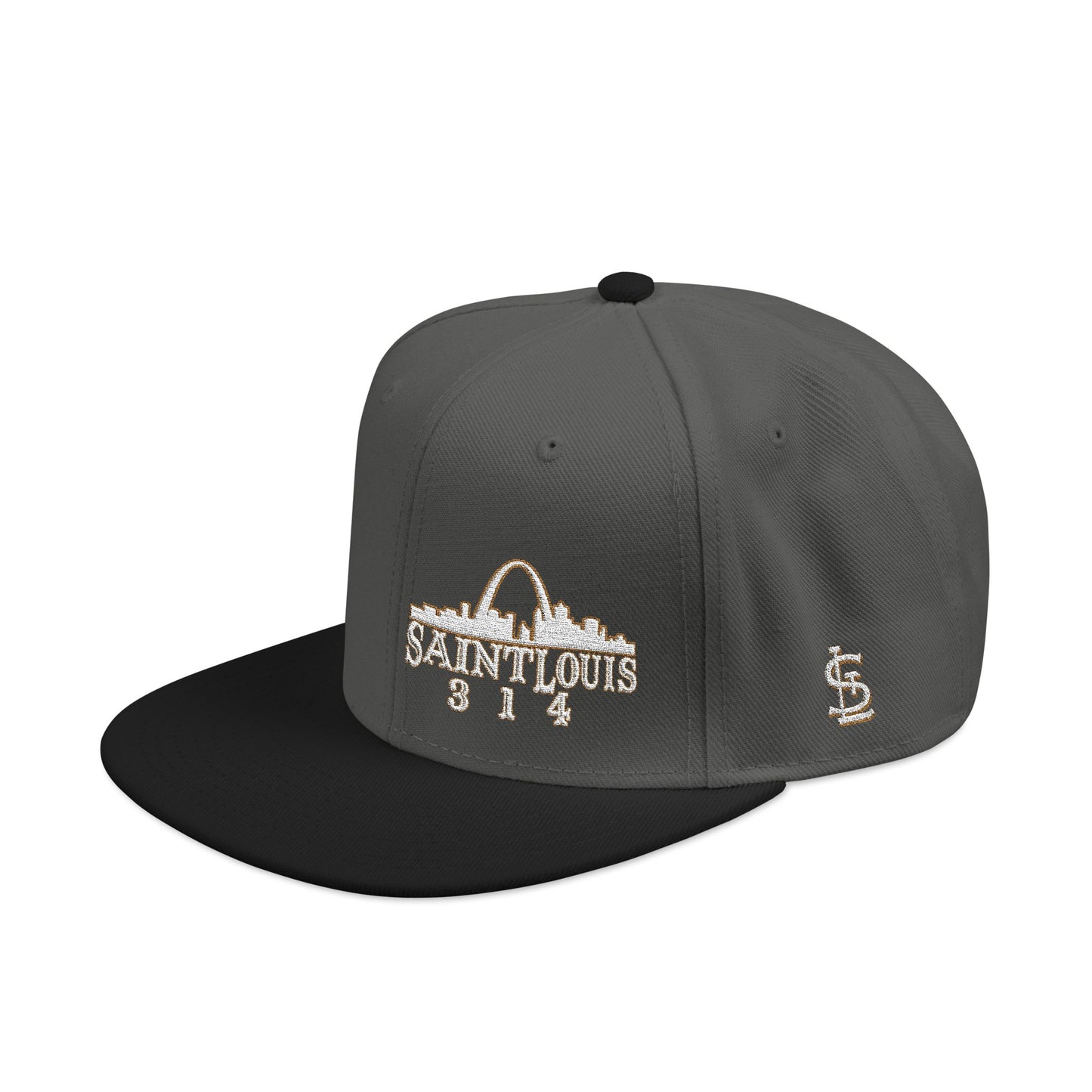 Embroidered Snapback Hat - Saint Louis - White and Gold Lettering Printify