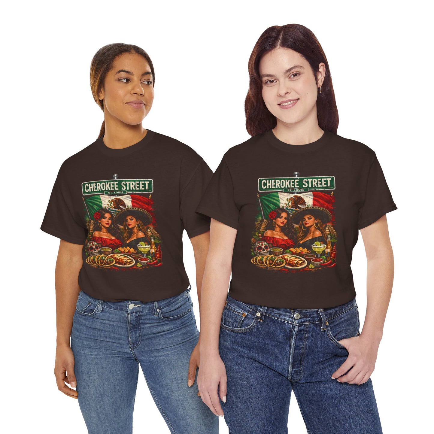 Cherokee Street Mexican Food Tee — Vintage Chicana Girls Street Sign T-Shirt
