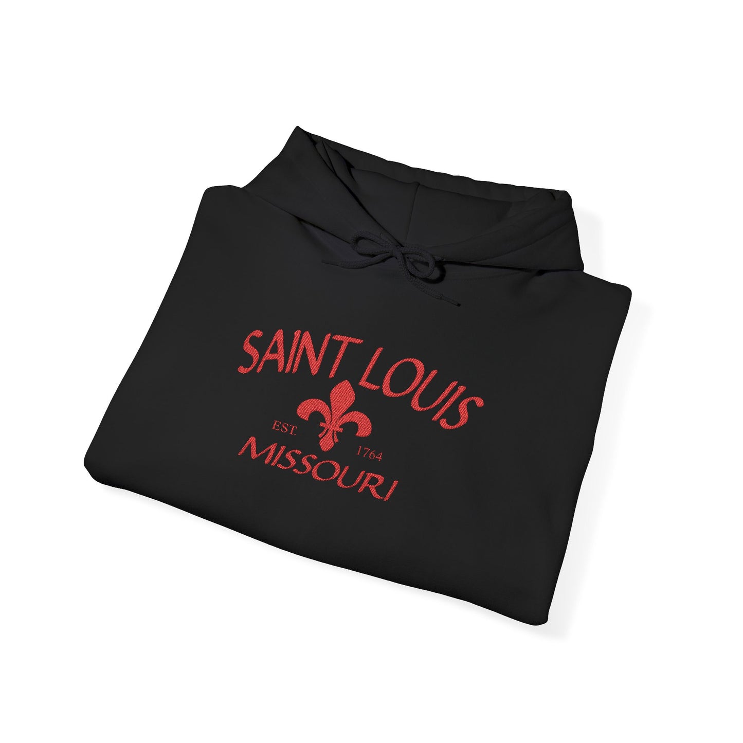 Saint Louis Missouri Embroidered Hoodie — Red Lettering