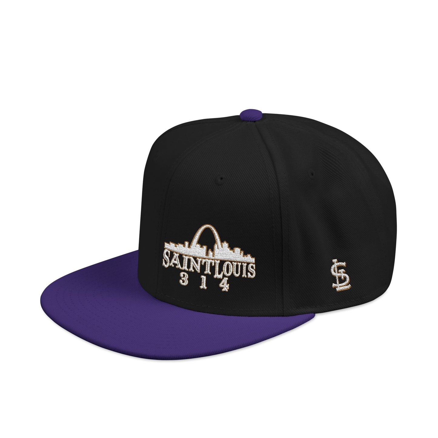 Embroidered Snapback Hat - Saint Louis - White and Gold Lettering Printify
