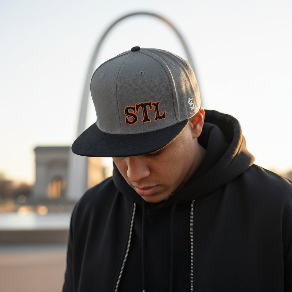 STL Embroidered Snapback Hat- Black & Orange Lettering