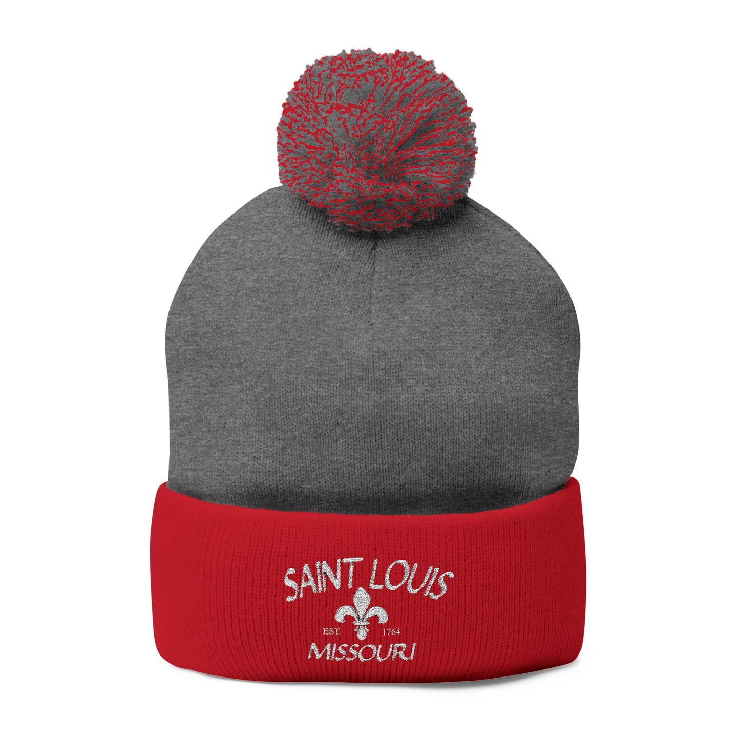 St. Louis Pom Pom Knit Cap — Embroidered Cuffed Beanie