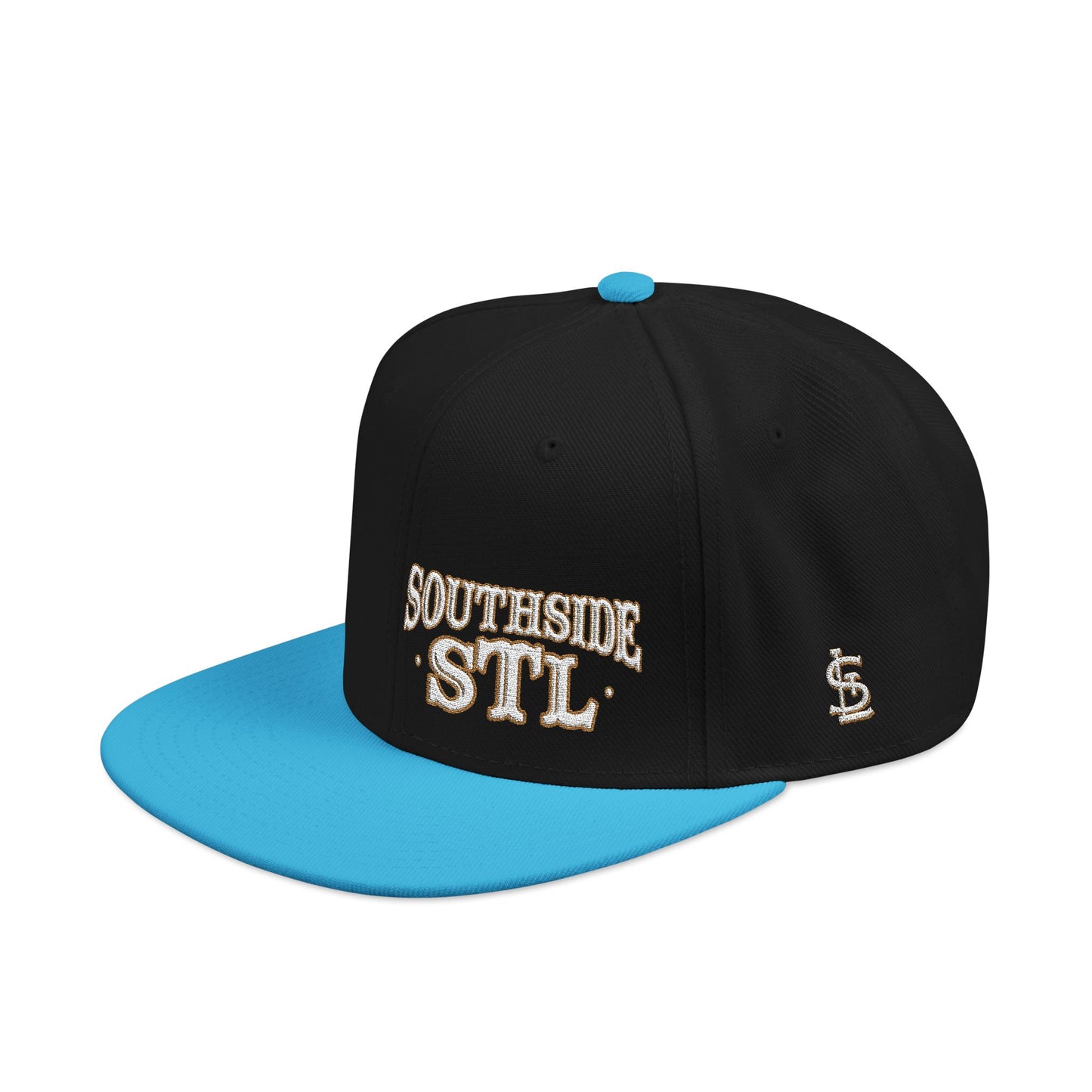 Embroidered Snapback Hat - Southside STL - White & Gold Lettering Printify
