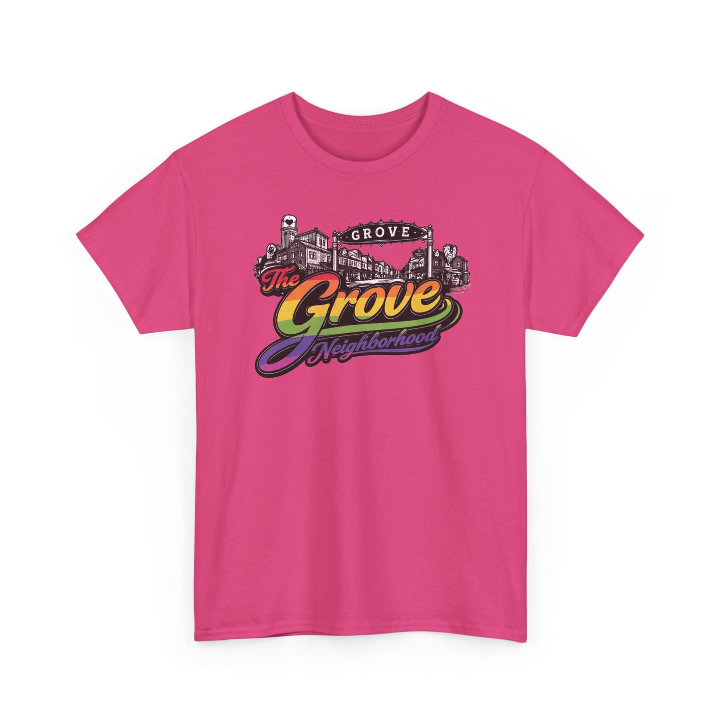 The Grove Neighborhood Tee — Retro Rainbow Logo T-Shirt