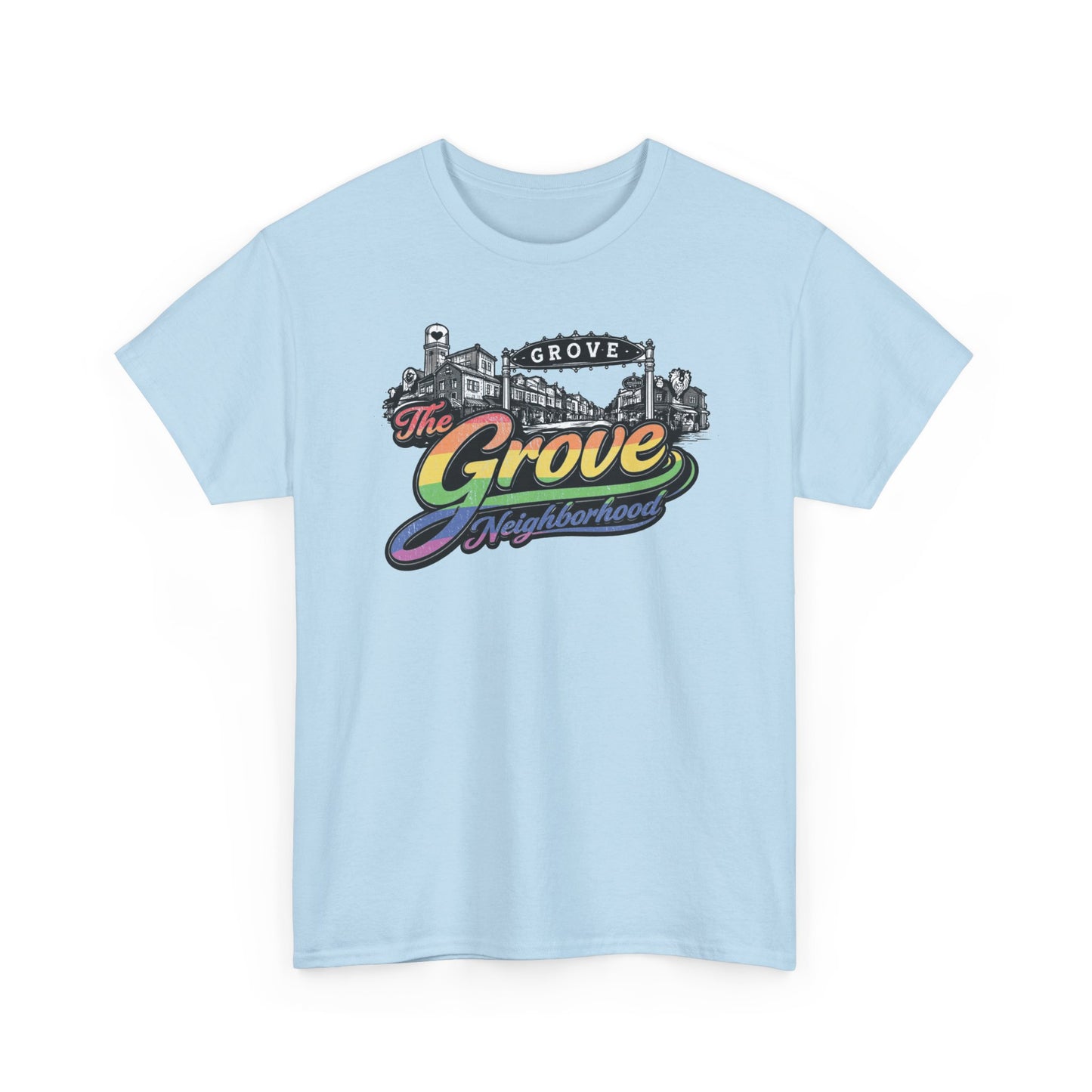 The Grove Neighborhood Tee — Retro Rainbow Logo T-Shirt