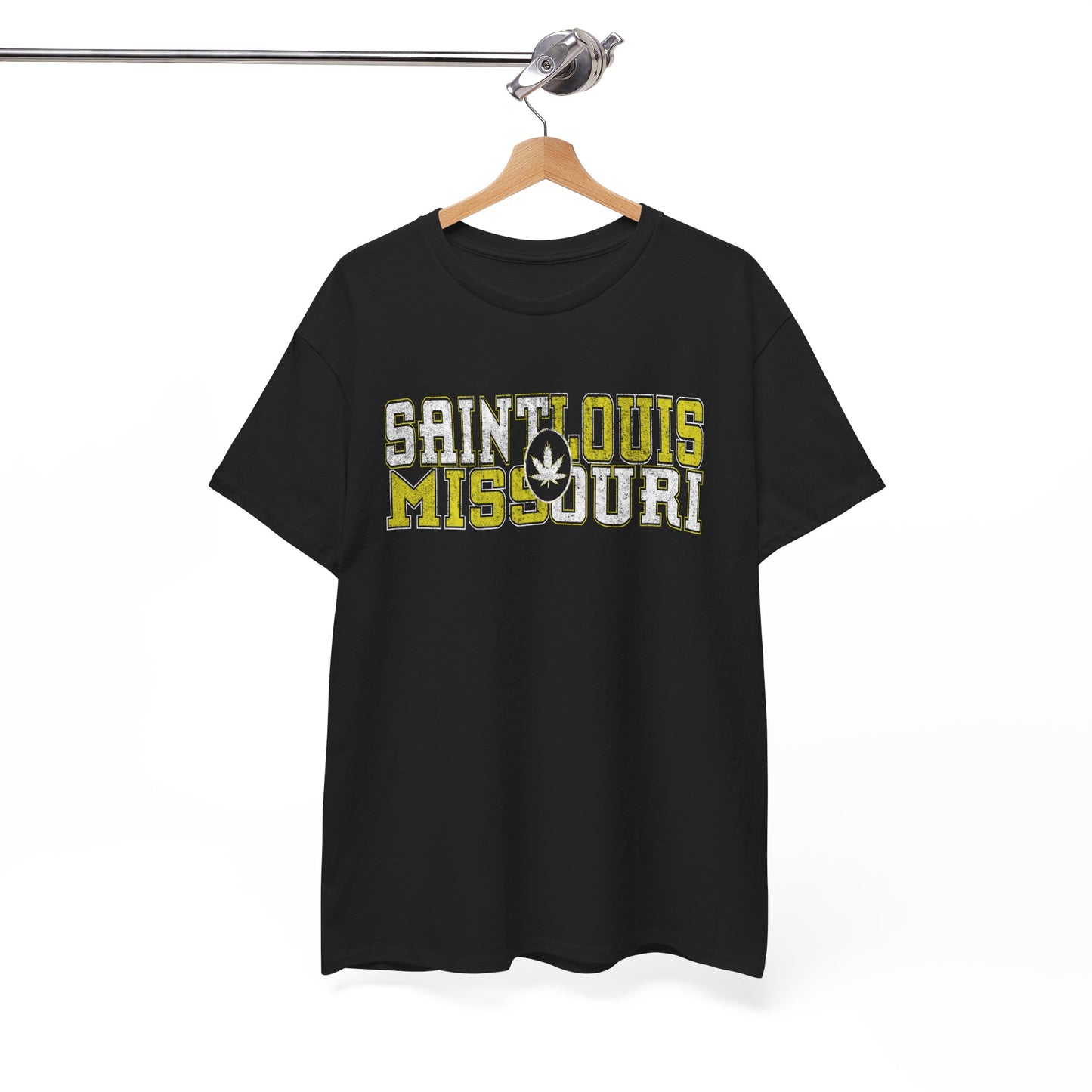 Saint Louis Missouri Tee - Retro Collegiate Cannabis Leaf Design