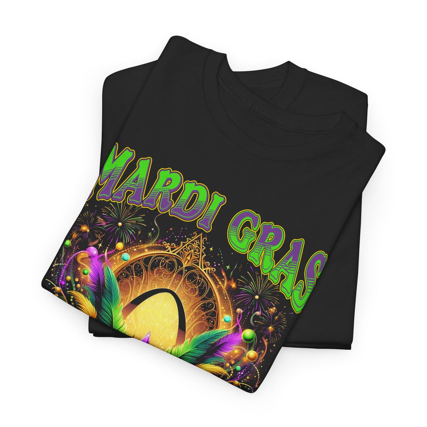 Mardi Gras Graphic Tee — Festive Carnival Mask & Beads Shirt