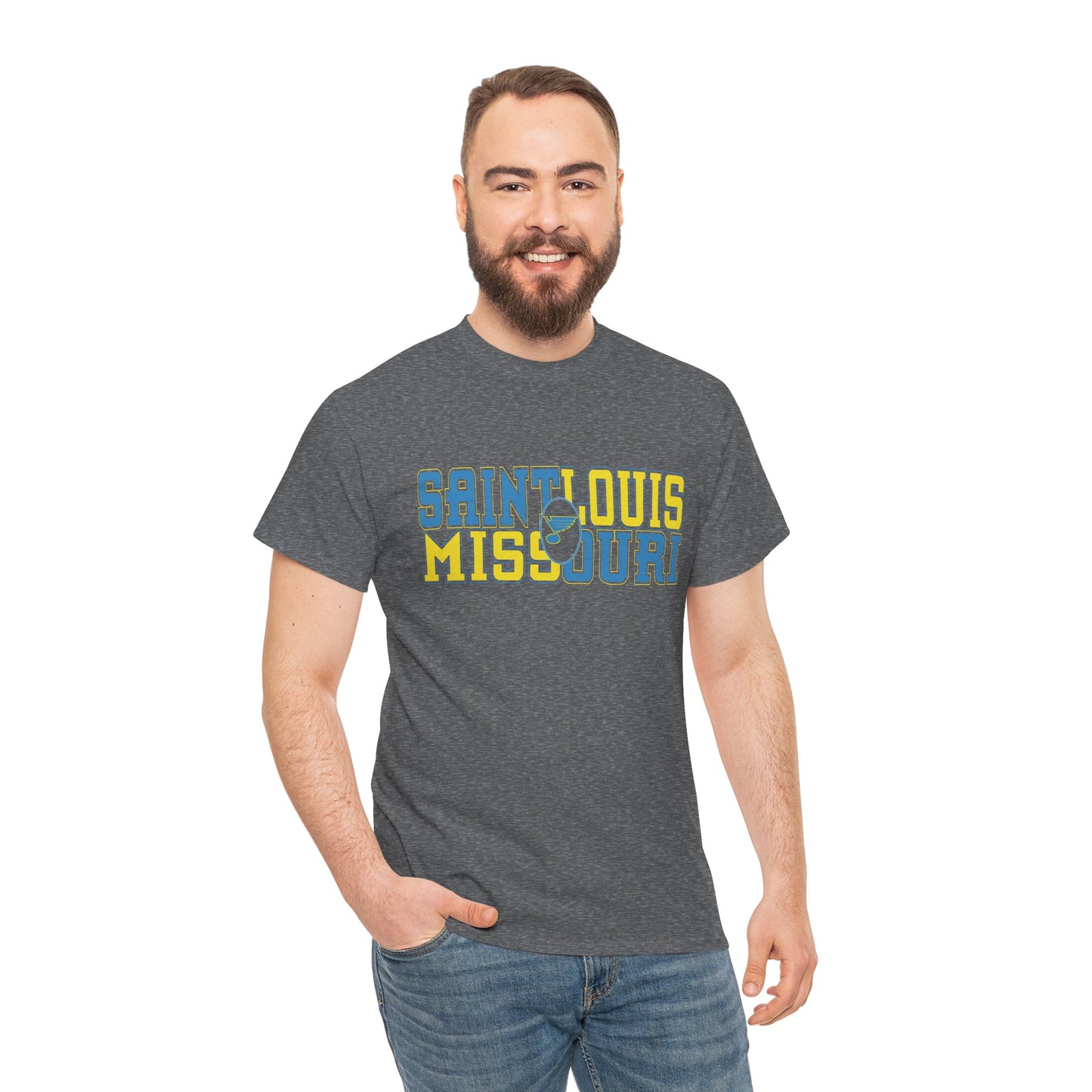Saint Louis Missouri Tee in Blue & Gold Font