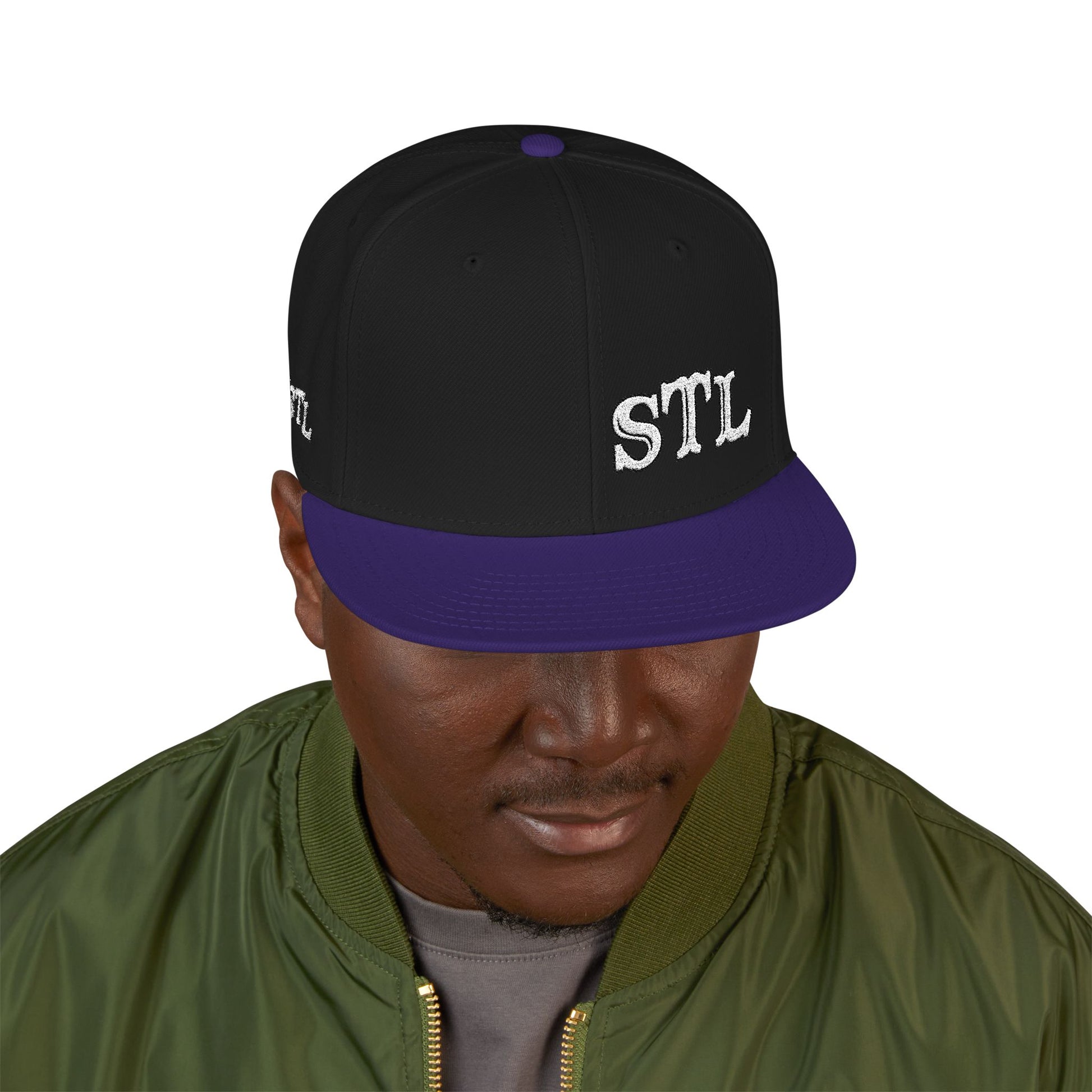 STL Embroidered Snapback Hat-White Lettering Printify