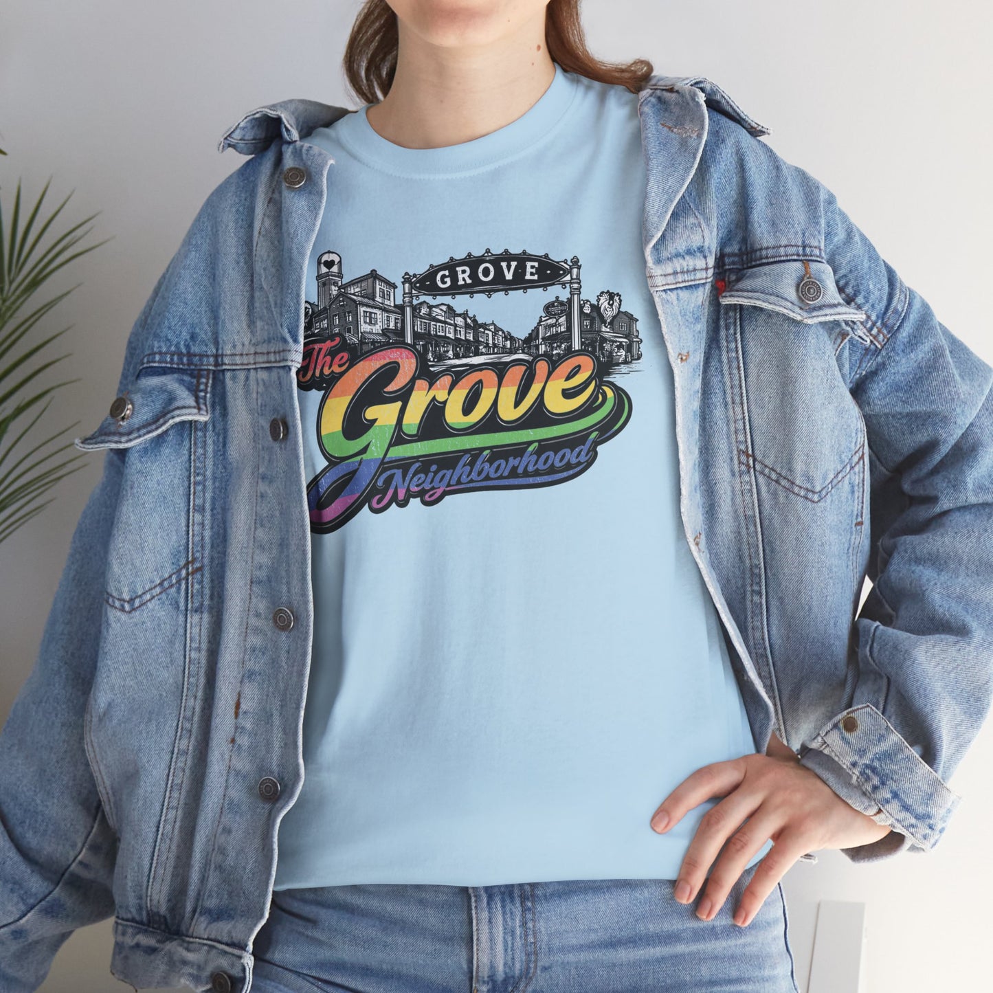 The Grove Neighborhood Tee — Retro Rainbow Logo T-Shirt