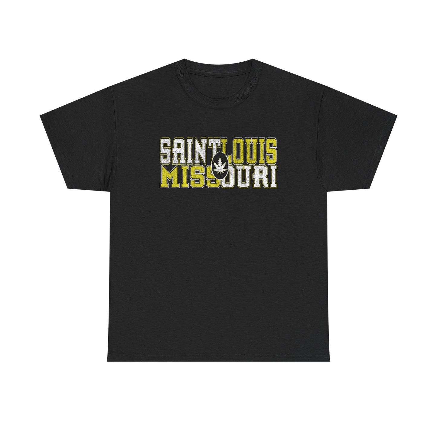 Saint Louis Missouri Tee - Retro Collegiate Cannabis Leaf Design