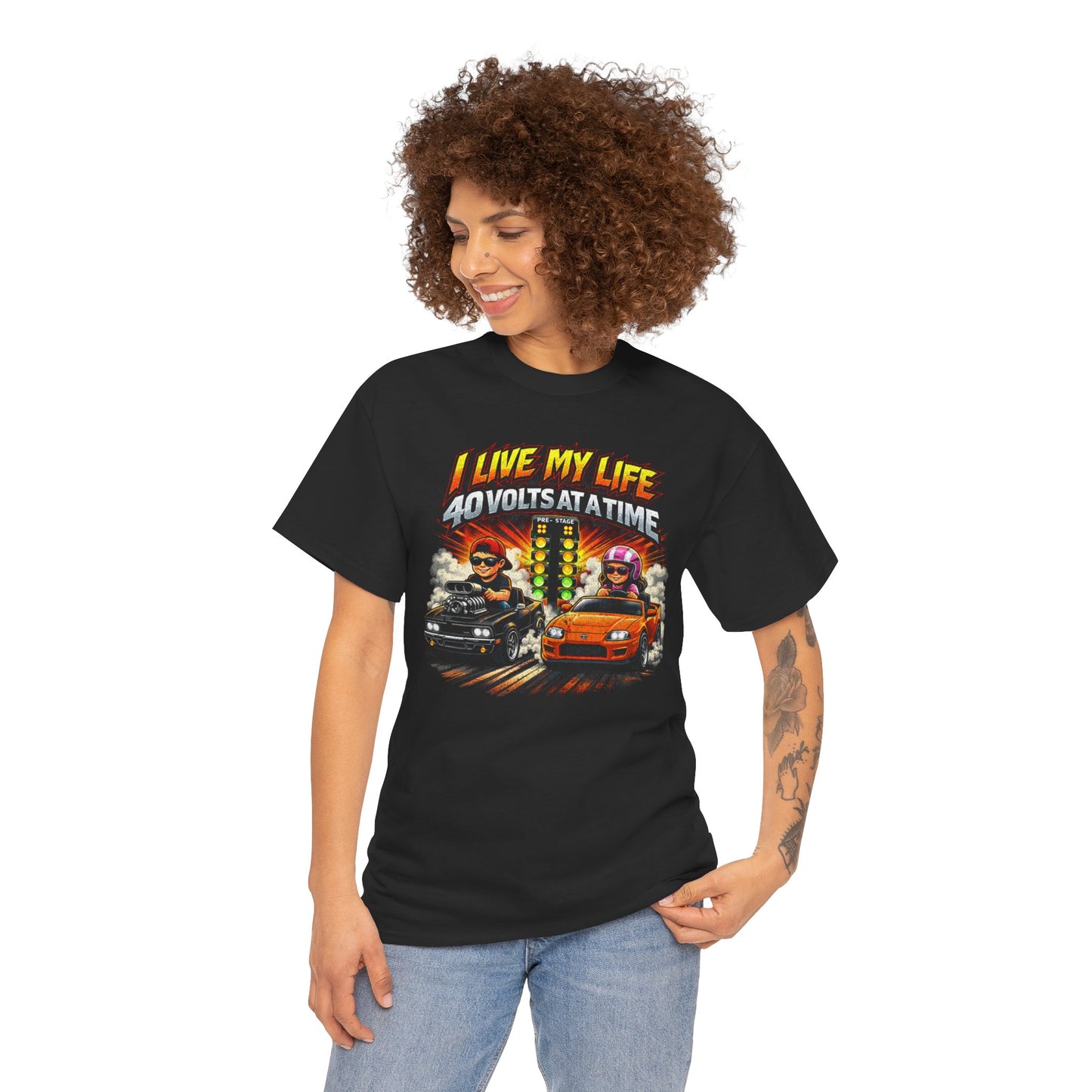 I Live My Life 40 Volts at a Time Racing T‑Shirt