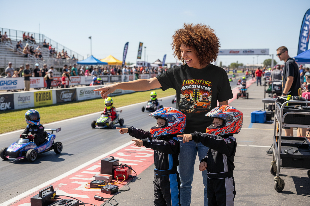 I Live My Life 40 Volts at a Time Racing T‑Shirt