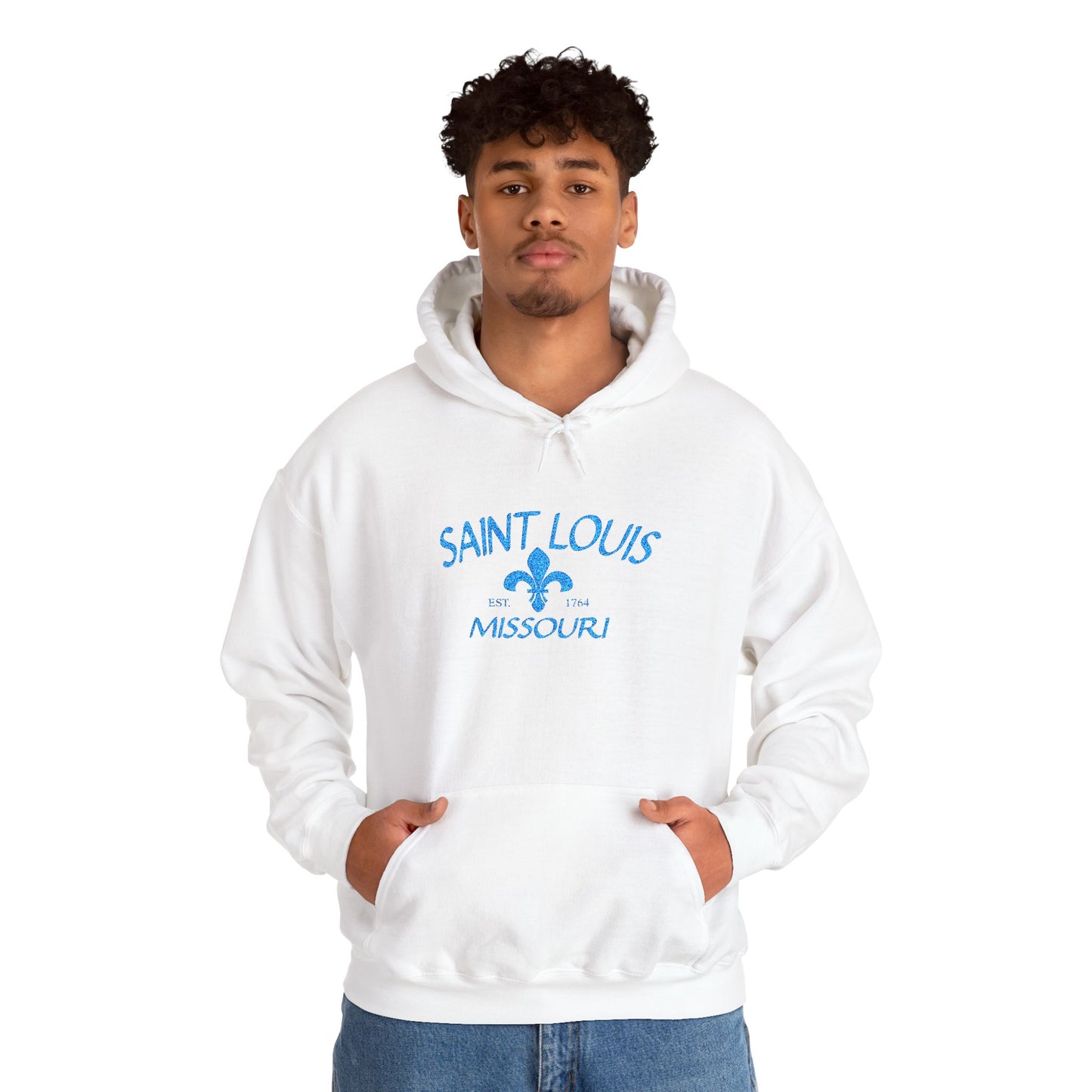 Saint Louis Embroidered Hoodie — Blue Lettering