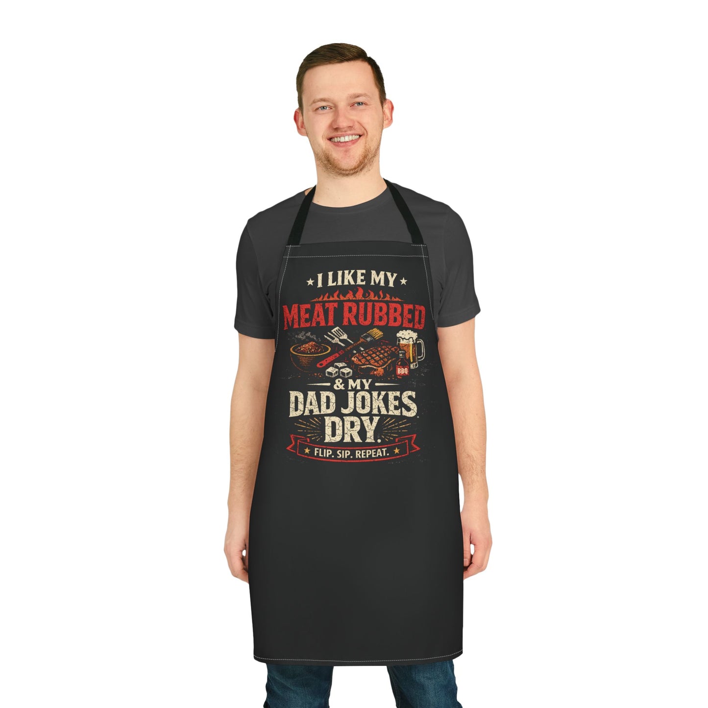 Barbecue Apron — "I Like My Meat Rubbed & My Dad Jokes Dry" Grill Apron for Dads, BBQ Lovers & Father's Day Gift