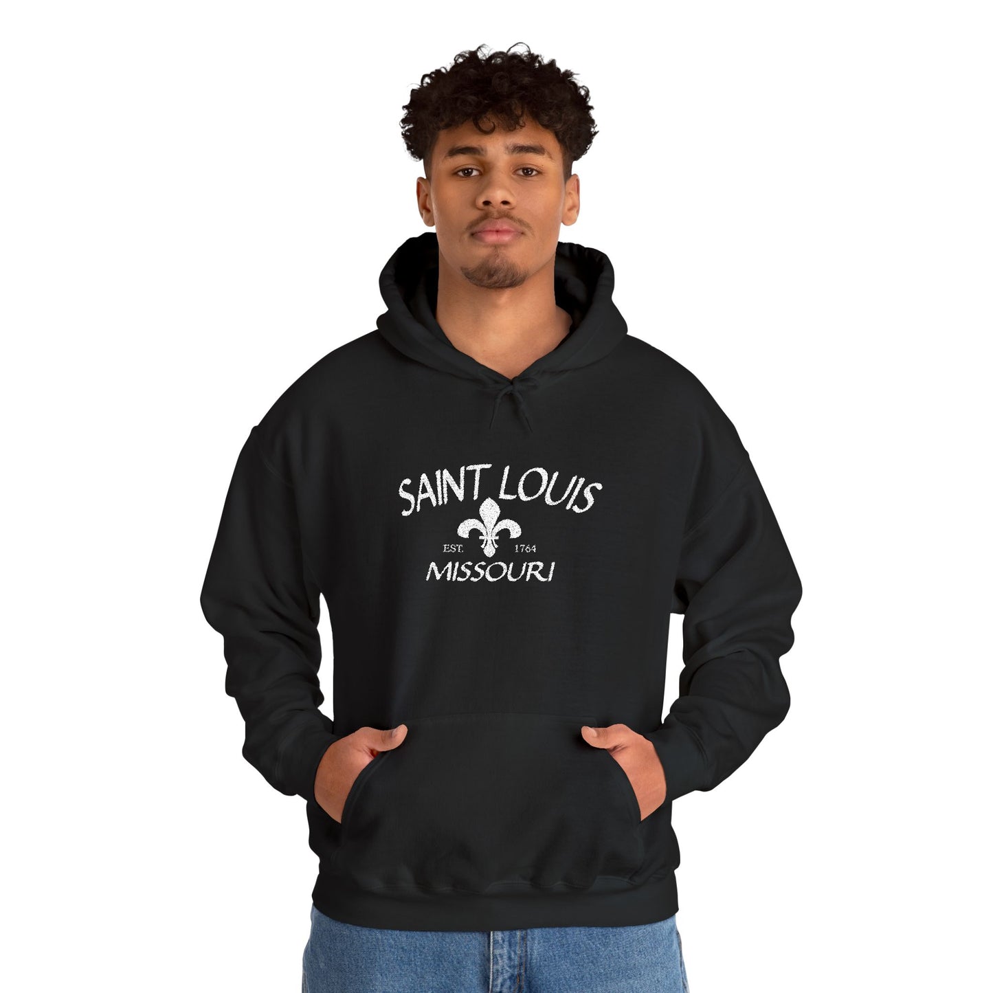 Saint Louis Missouri Embroidered Hoodie — White Lettering Printify