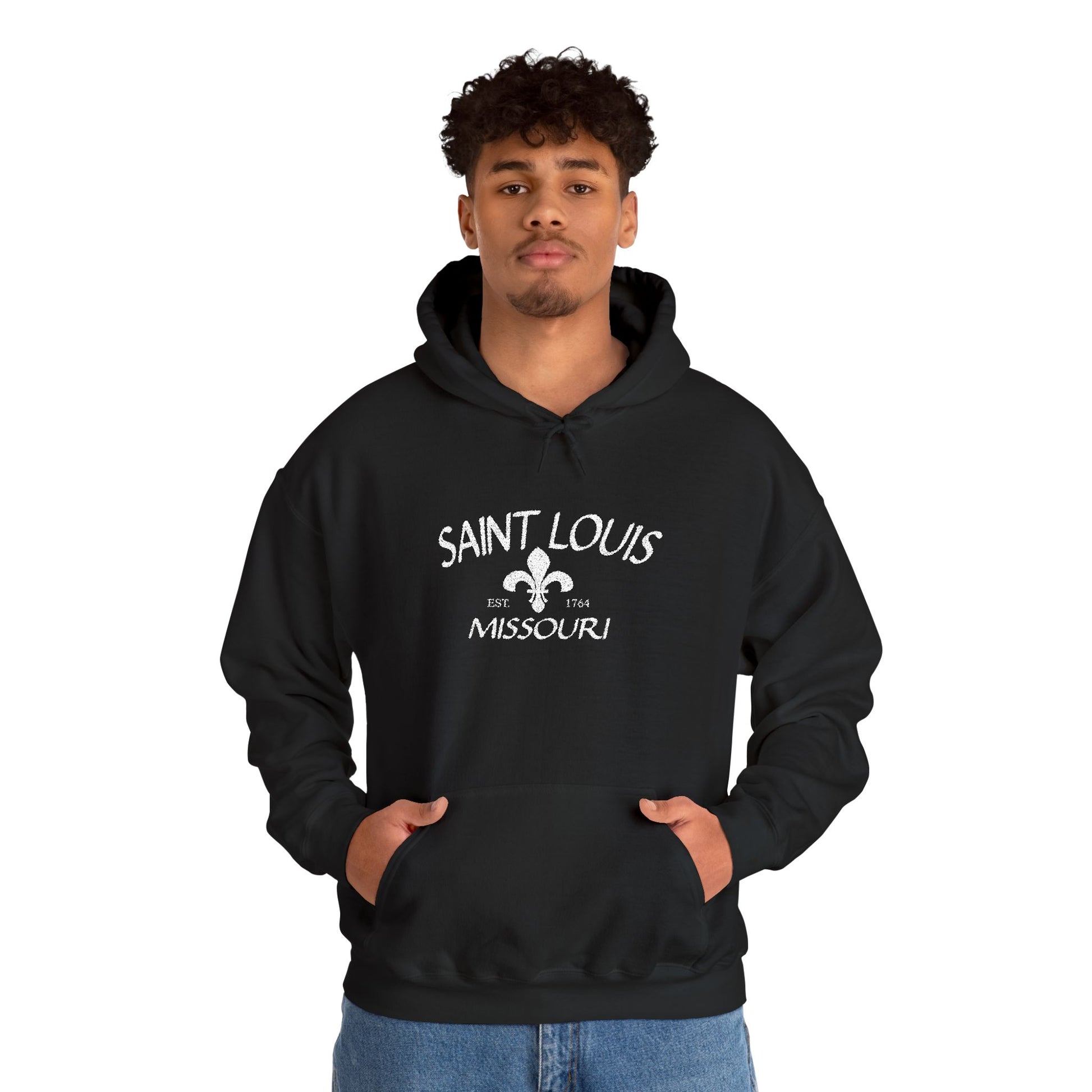 Saint Louis Missouri Embroidered Hoodie — White Lettering Printify