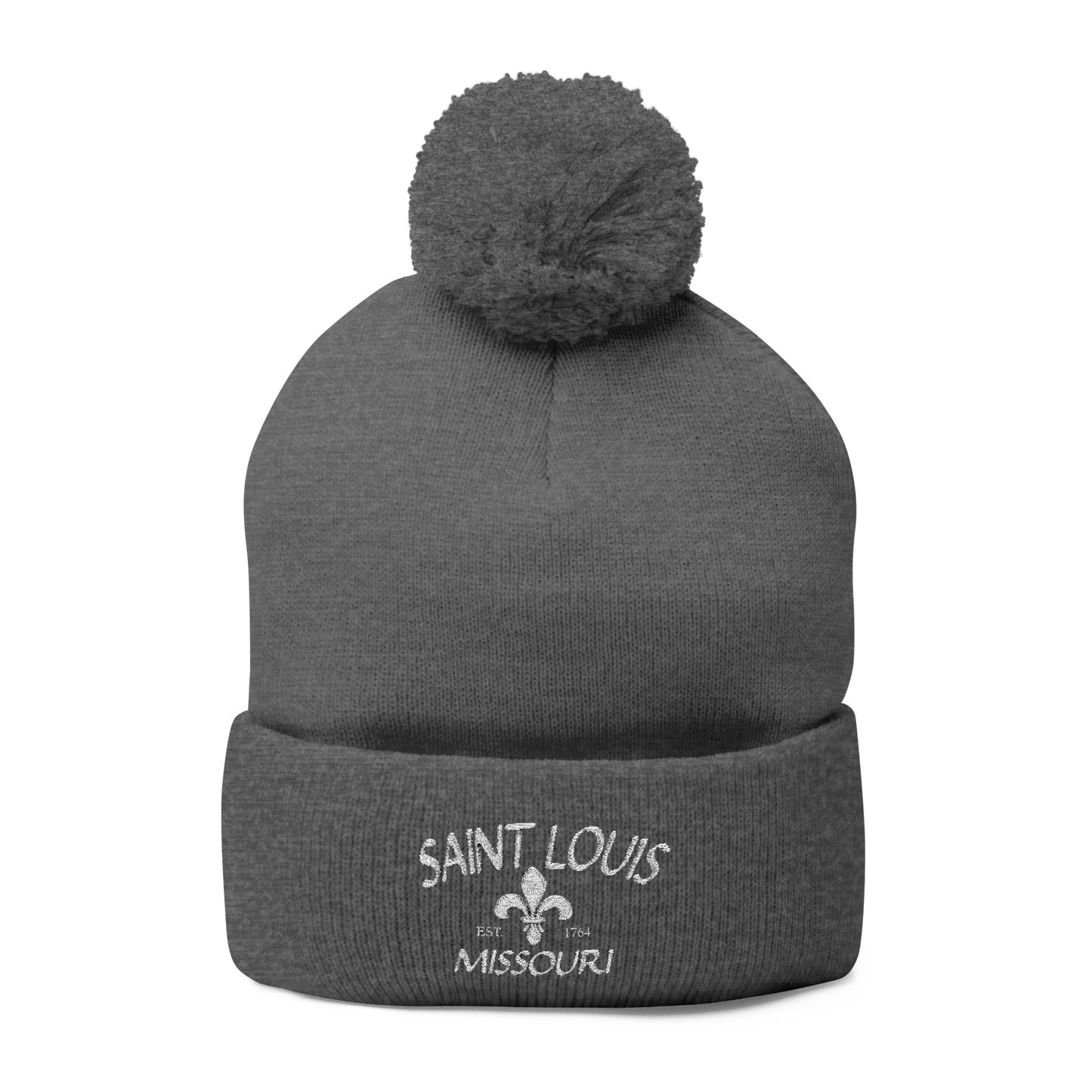 St. Louis Pom Pom Knit Cap — Embroidered Cuffed Beanie
