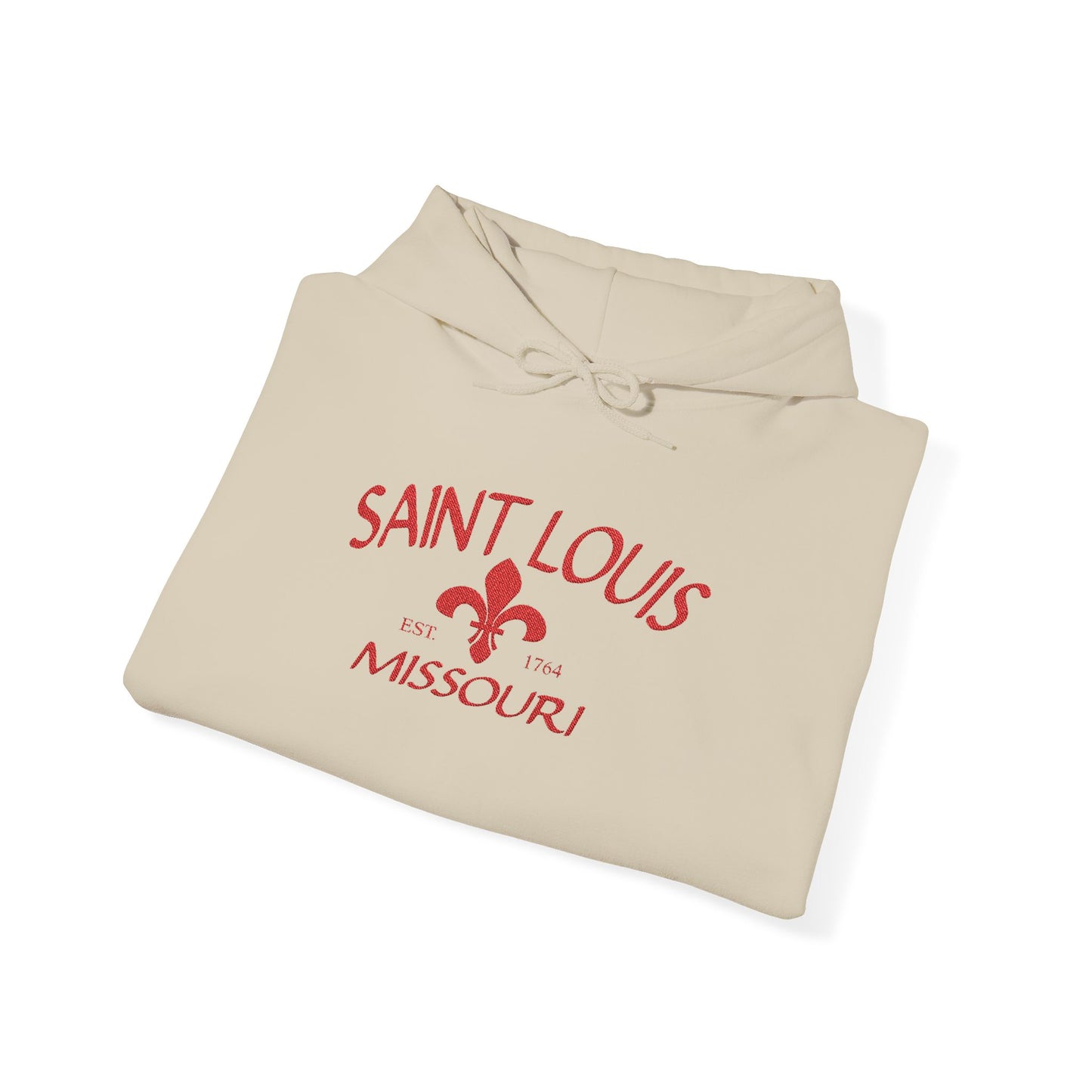 Saint Louis Missouri Embroidered Hoodie — Red Lettering