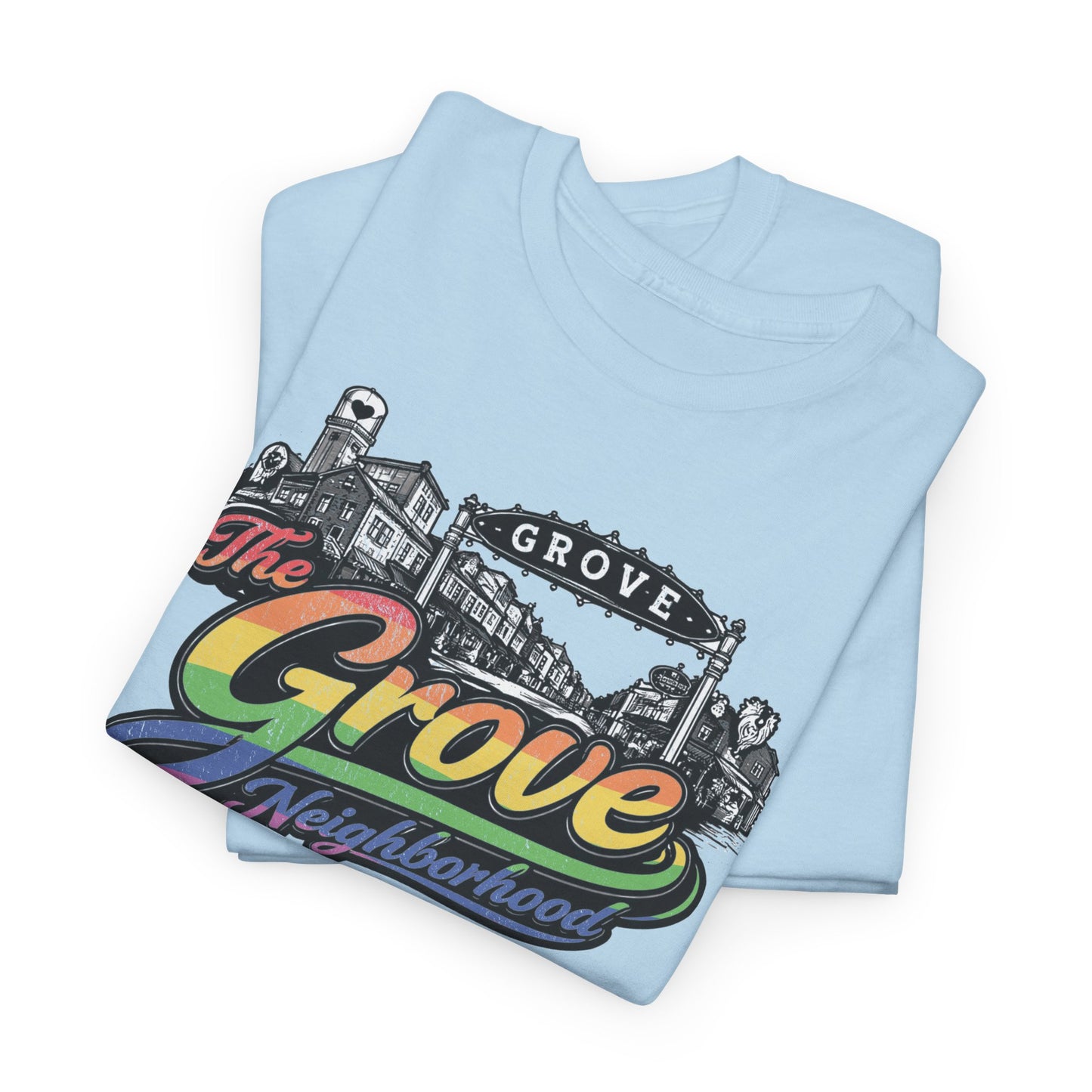The Grove Neighborhood Tee — Retro Rainbow Logo T-Shirt