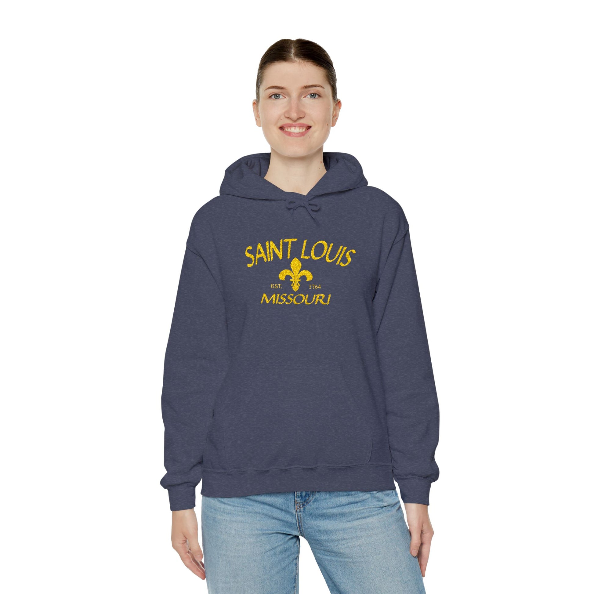 Embroidered Hoodie-Saint Louis Missouri (Yellow Lettering) Printify