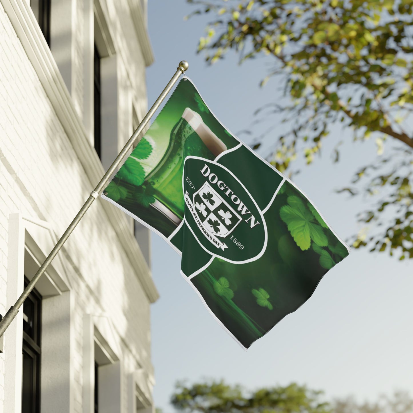 Double Sided Flag- Dogtown Neighborhood St Patrick's Day Printify
