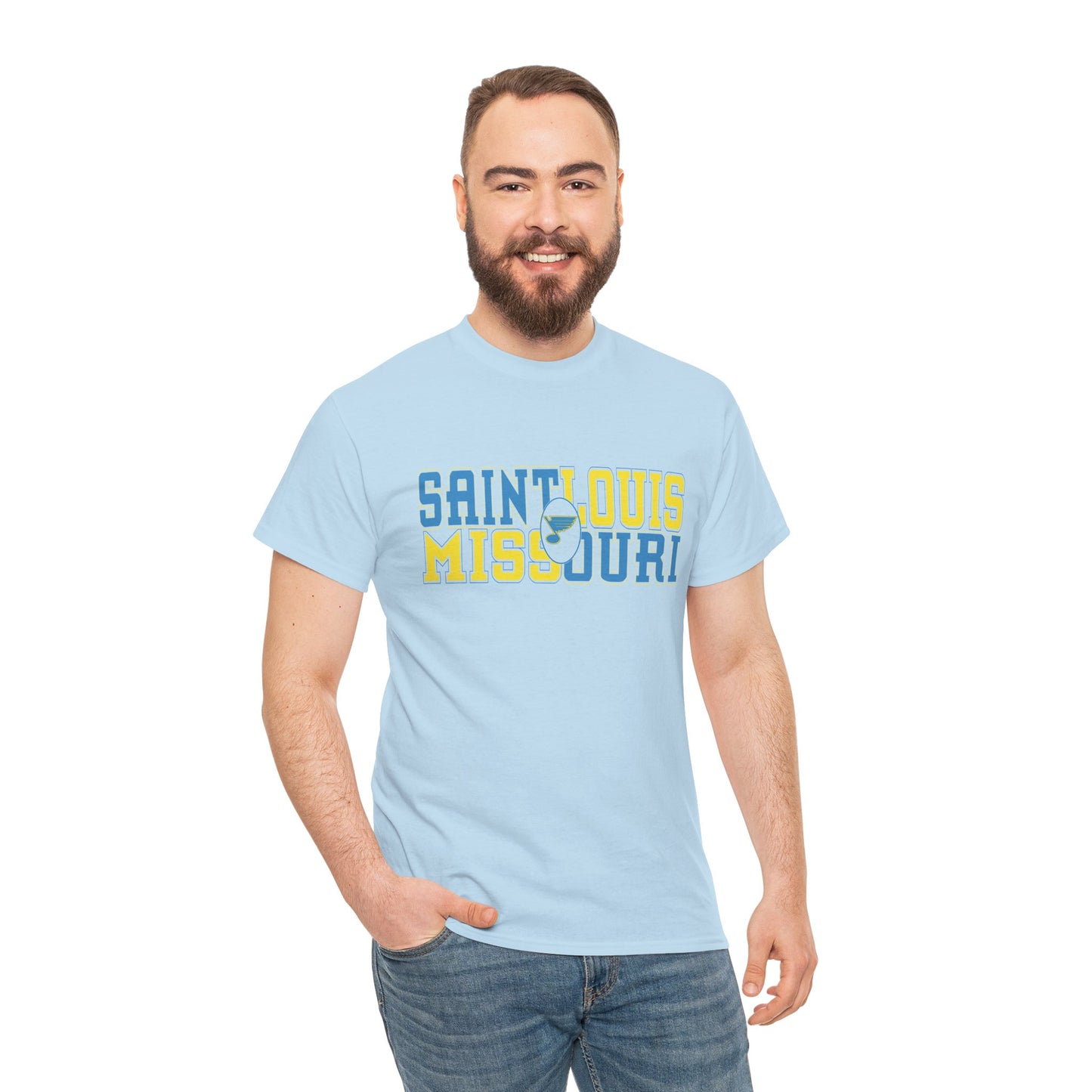 Saint Louis Missouri Tee in Blue & Gold Font