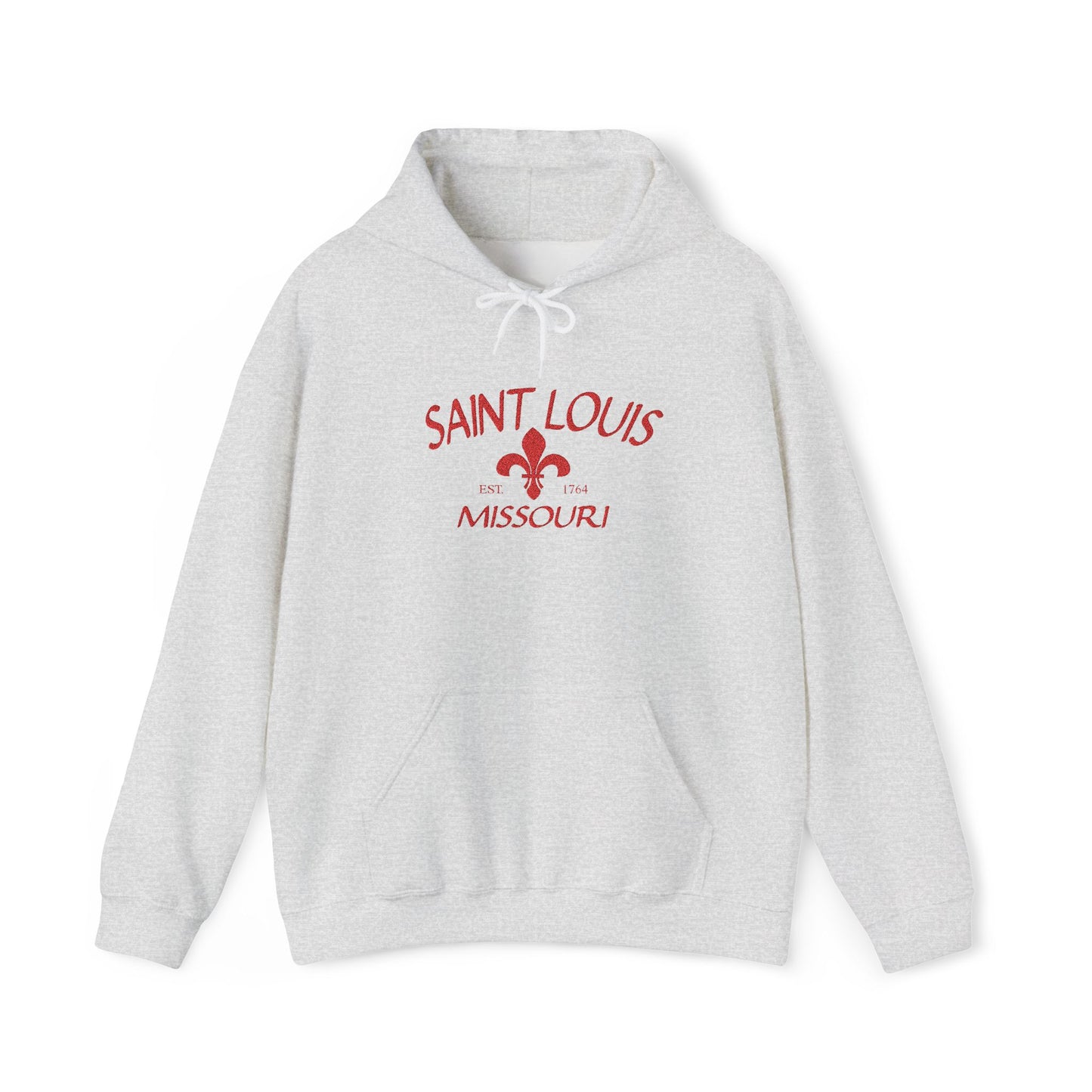 Saint Louis Missouri Embroidered Hoodie — Red Lettering