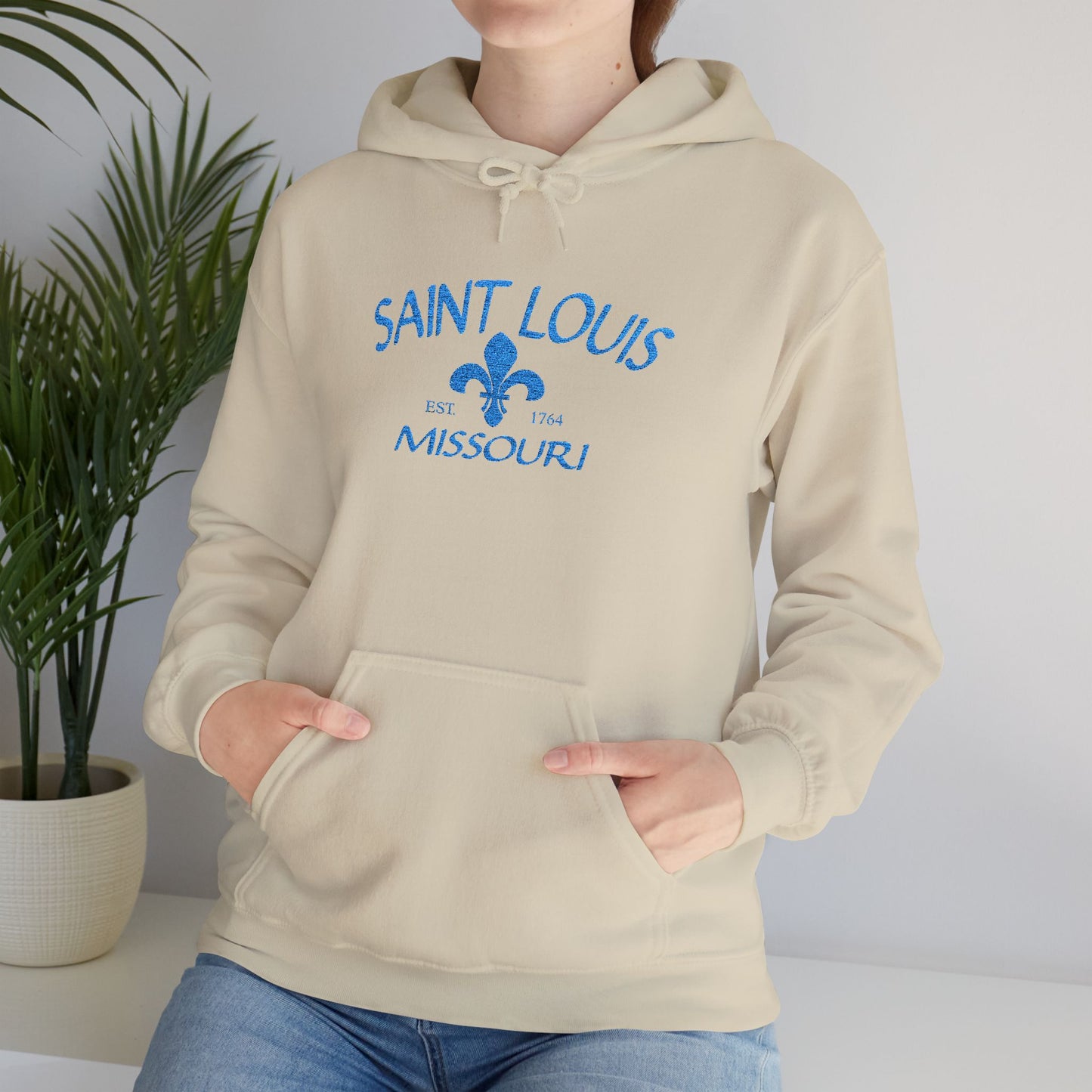Saint Louis Embroidered Hoodie — Blue Lettering