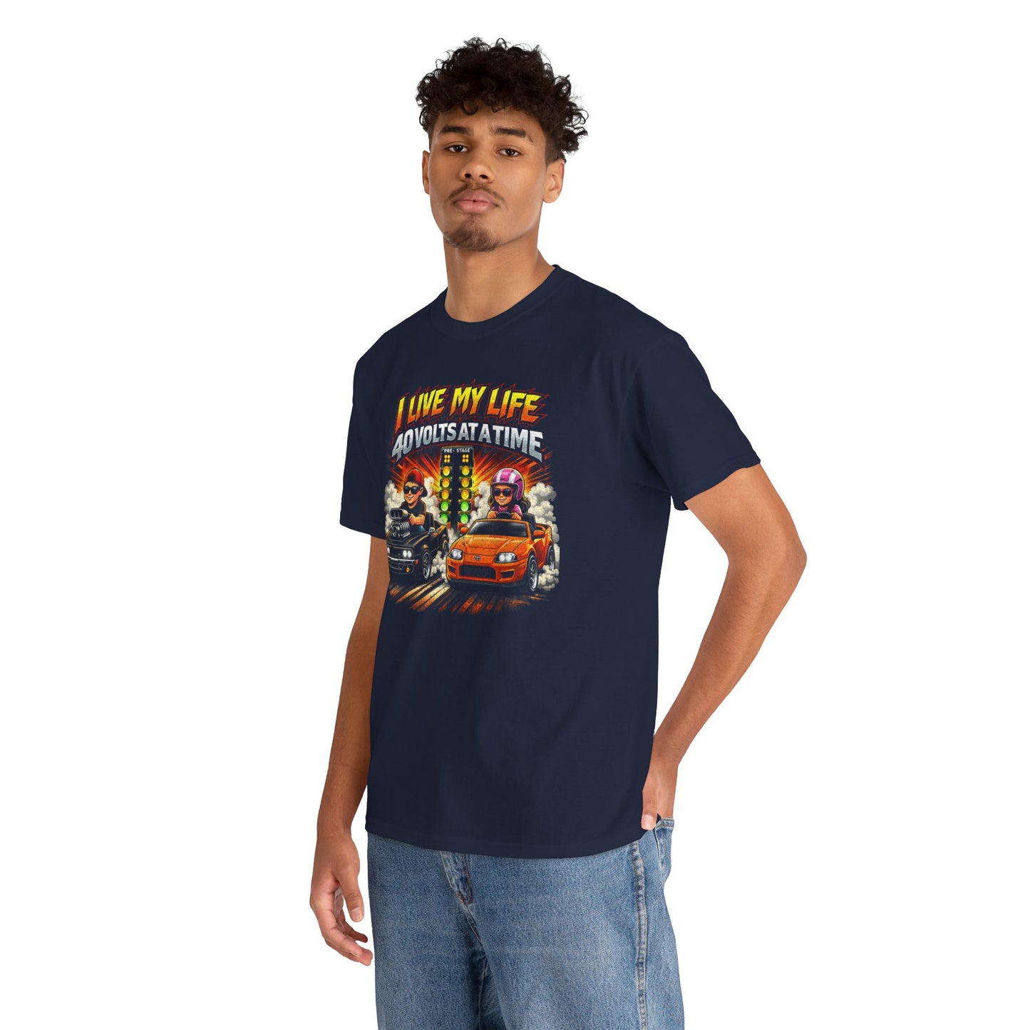 I Live My Life 40 Volts at a Time Racing T‑Shirt
