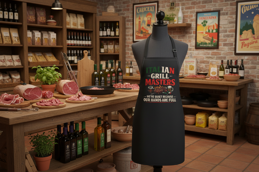 Italian Grill Masters Apron — "We're Quiet Because Our Hands Are Full" BBQ Cooking Apron