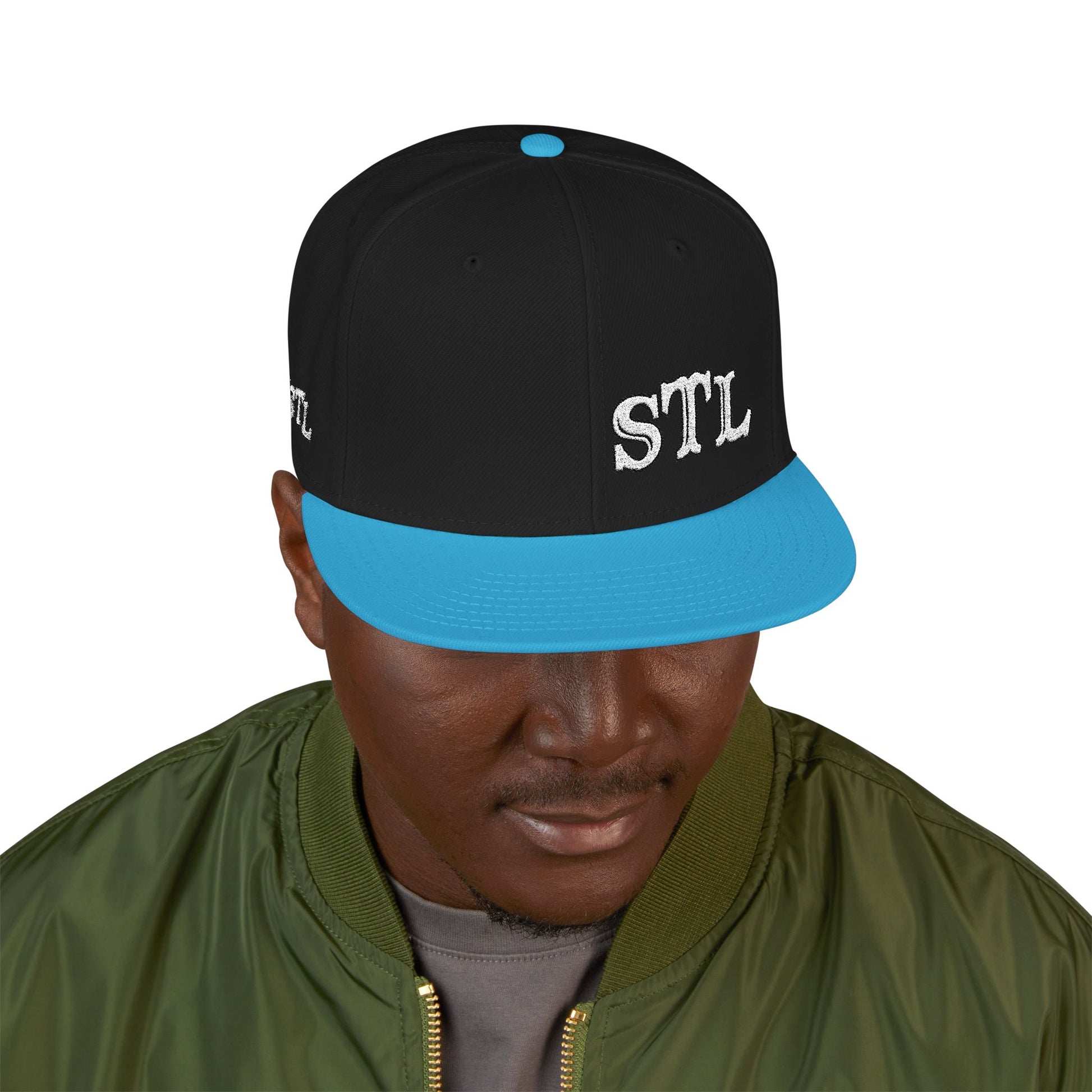 STL Embroidered Snapback Hat-White Lettering Printify