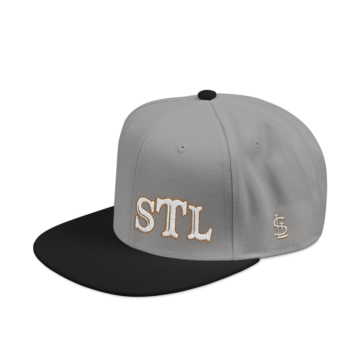 STL Embroidered Snapback Hat- Gold & White Lettering Printify