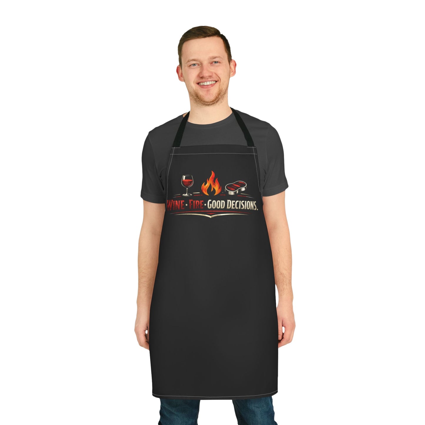 BBQ Apron — “Wine, Fire, Good Decisions” Grilling Apron for Wine-Loving Grillmasters