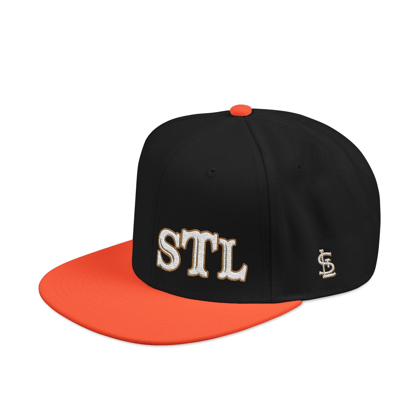 STL Embroidered Snapback Hat- Gold & White Lettering Printify