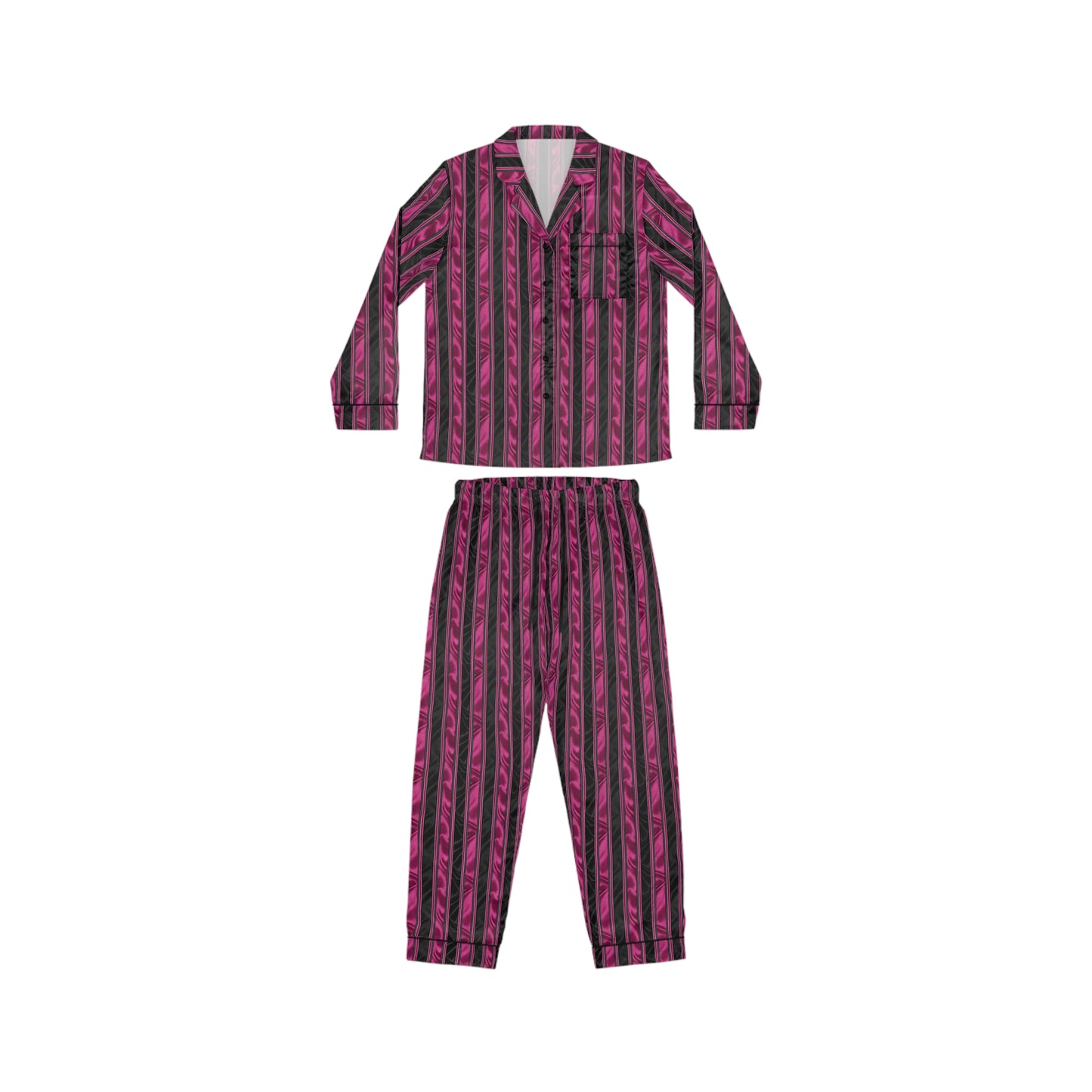 Pink and Black Striped Satin Pajama Set