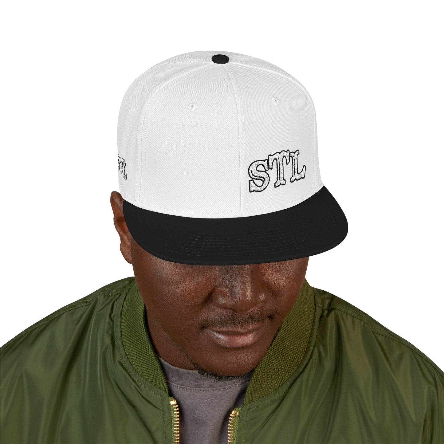STL Embroidered Snapback Hat-White Lettering Printify